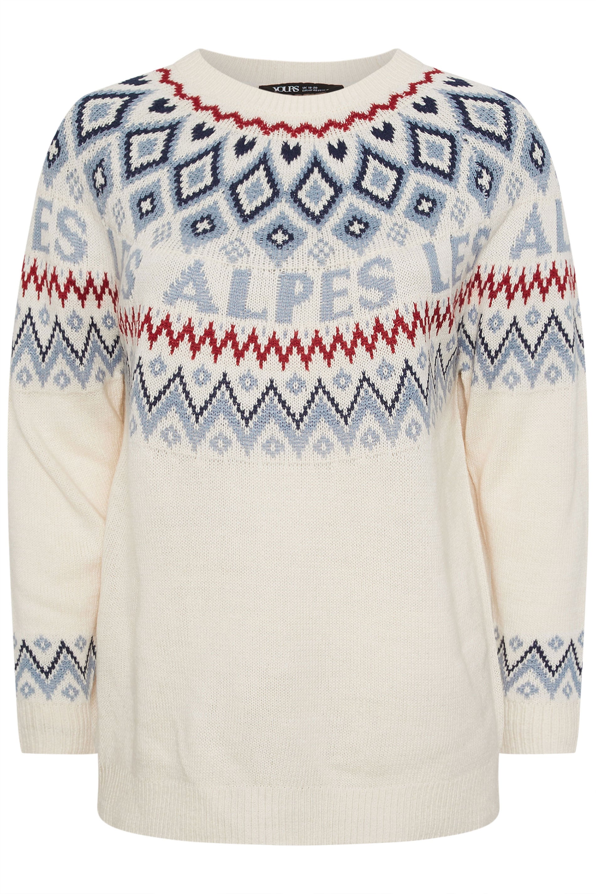 YOURS Plus Size Ivory White Fairisle 'Les Alpes' Knitted Jumper | Yours Clothing 6