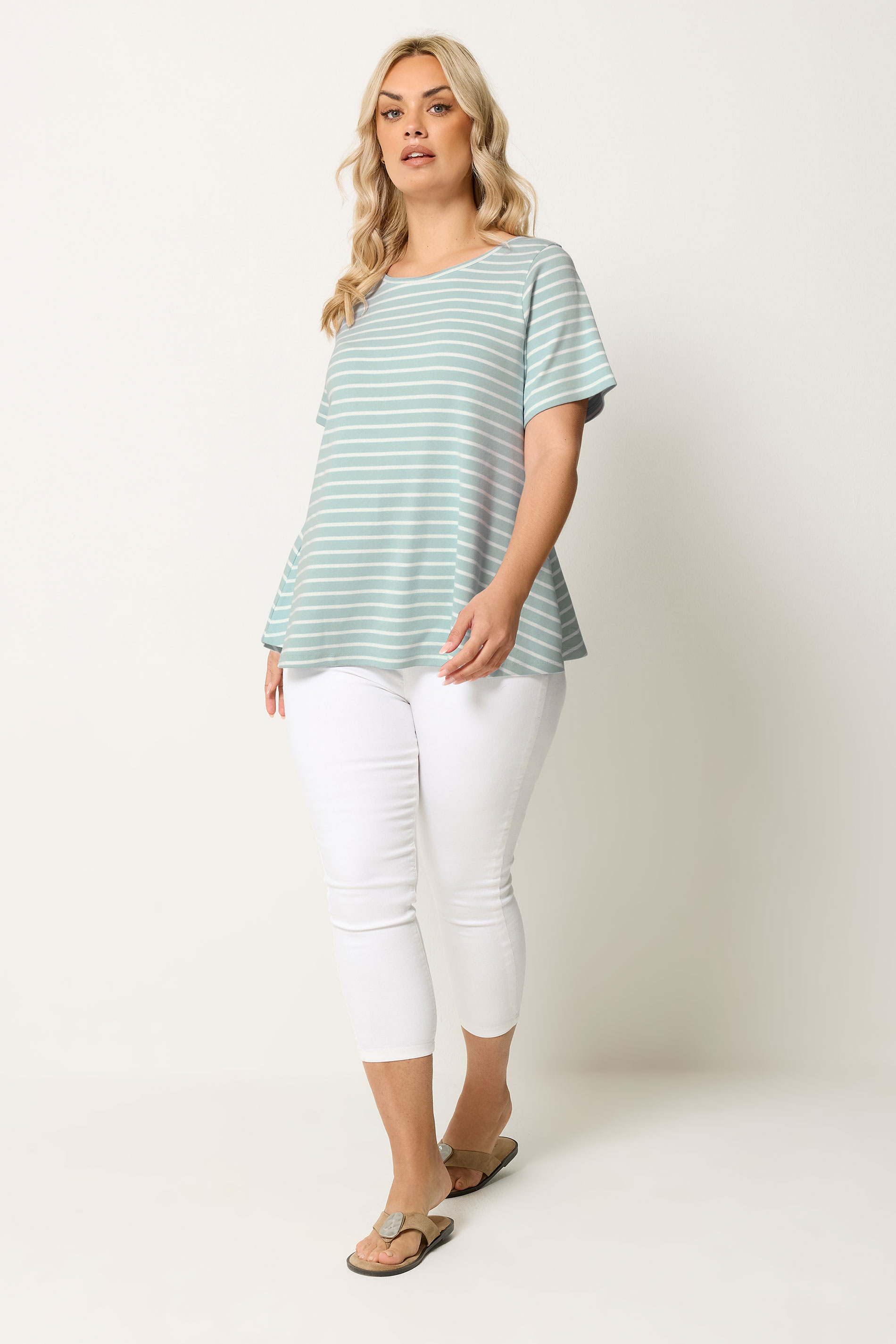 YOURS Plus Size Blue Stripe Swing Top | Yours Clothing 1