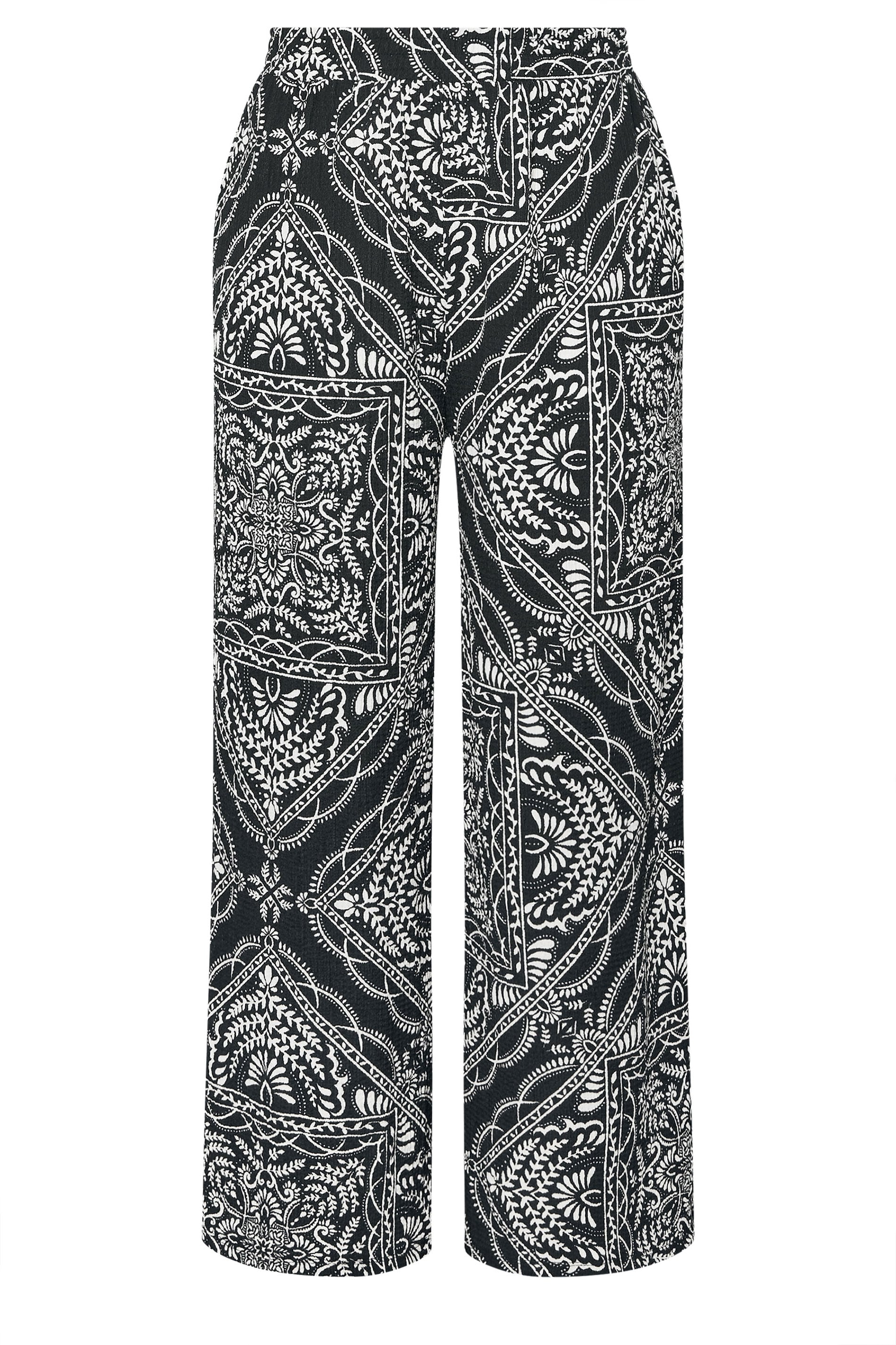 YOURS Plus Size Black Bandana Print Textured Wide Leg Trousers | Yours Clothing 5