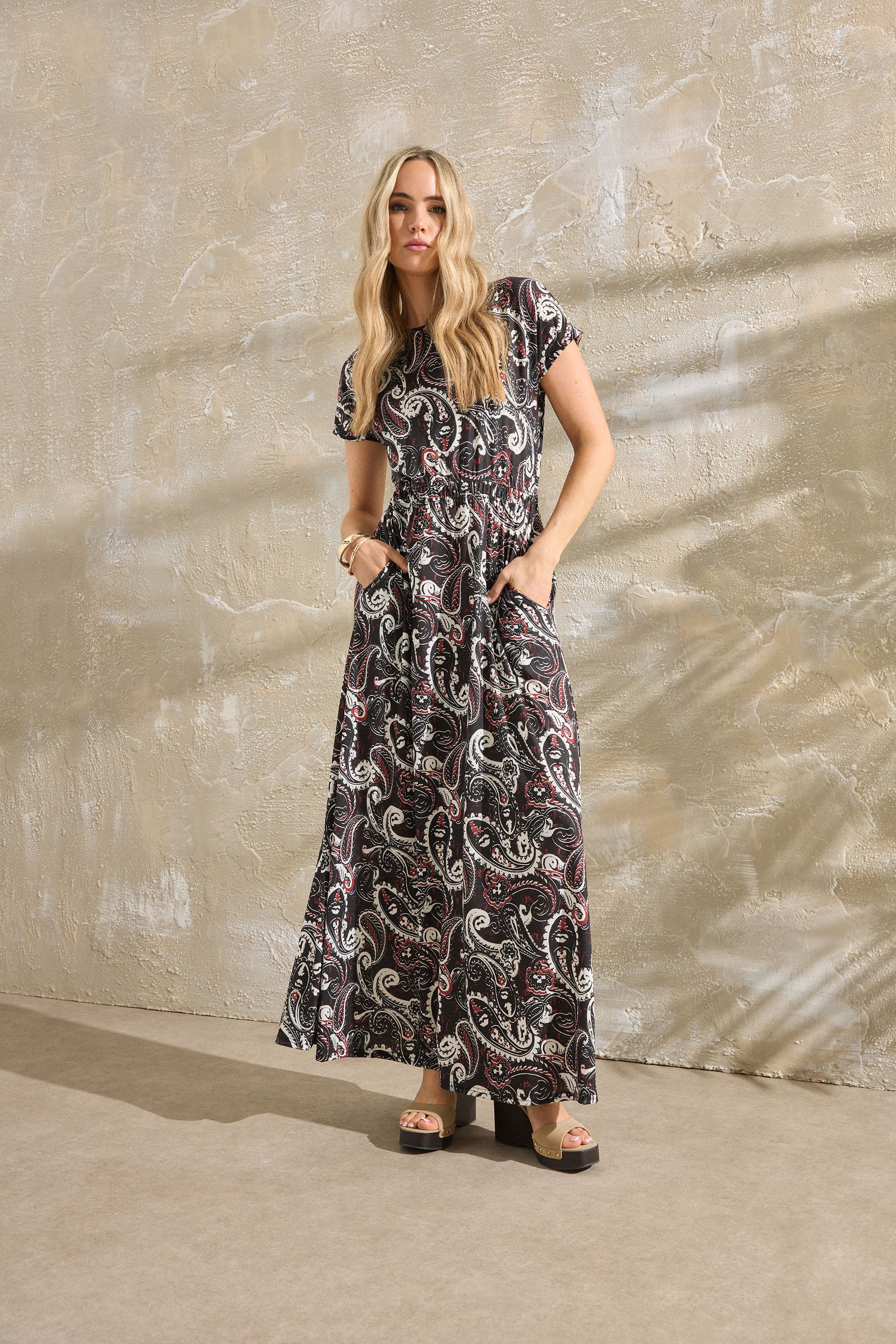 LTS Tall Black Paisley Shirred Waist Maxi Dress | Long Tall Sally 3