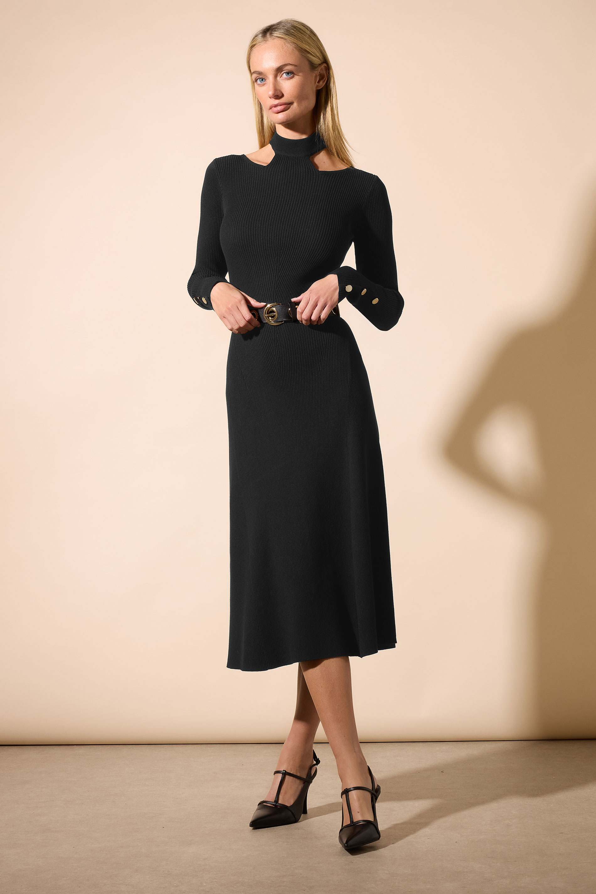 STAR Black Ribbed Cutout Choker Midi Dress | StarByJM 2