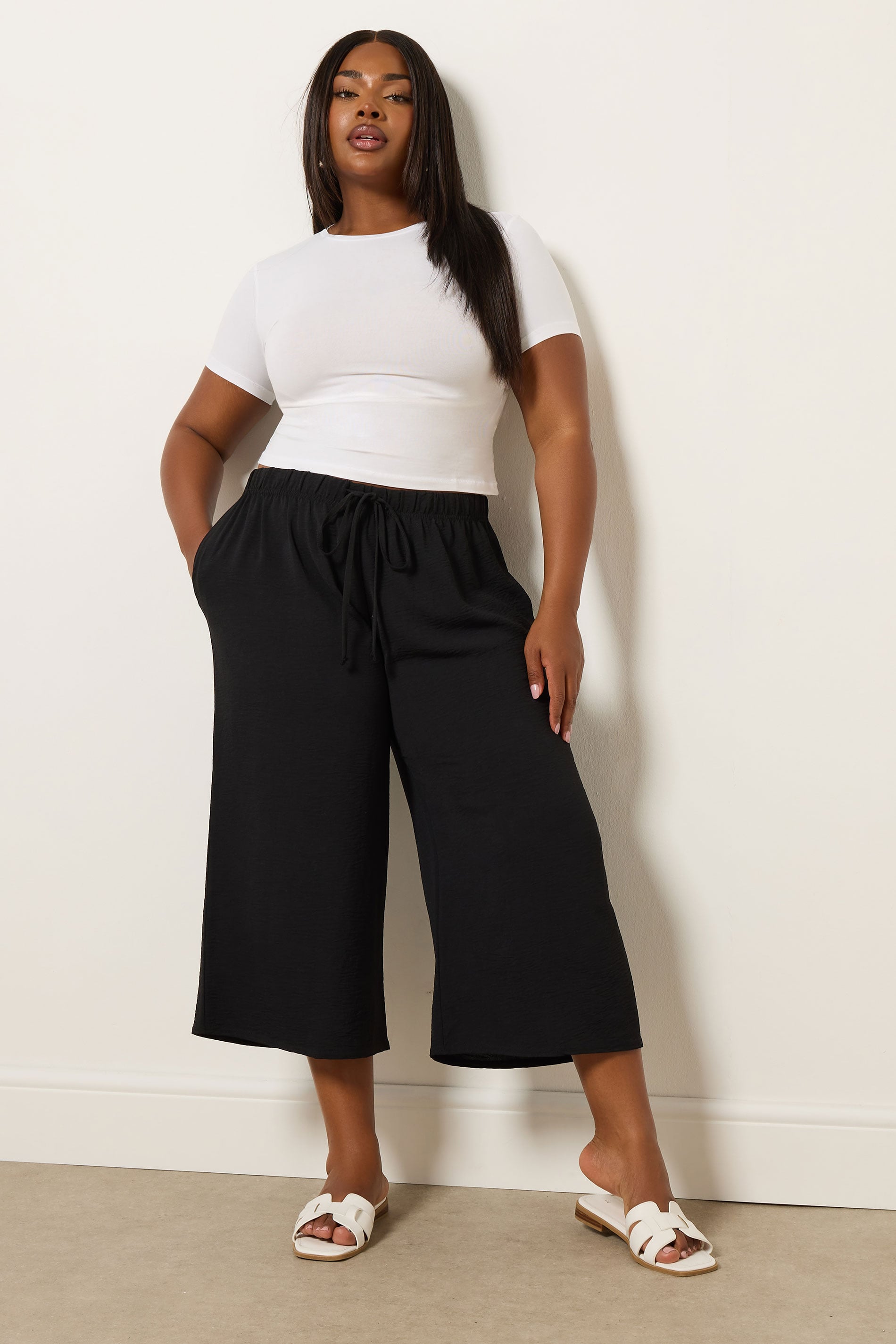 YOURS Plus Size Black Washed Twill Culottes | Yours Clothing 1