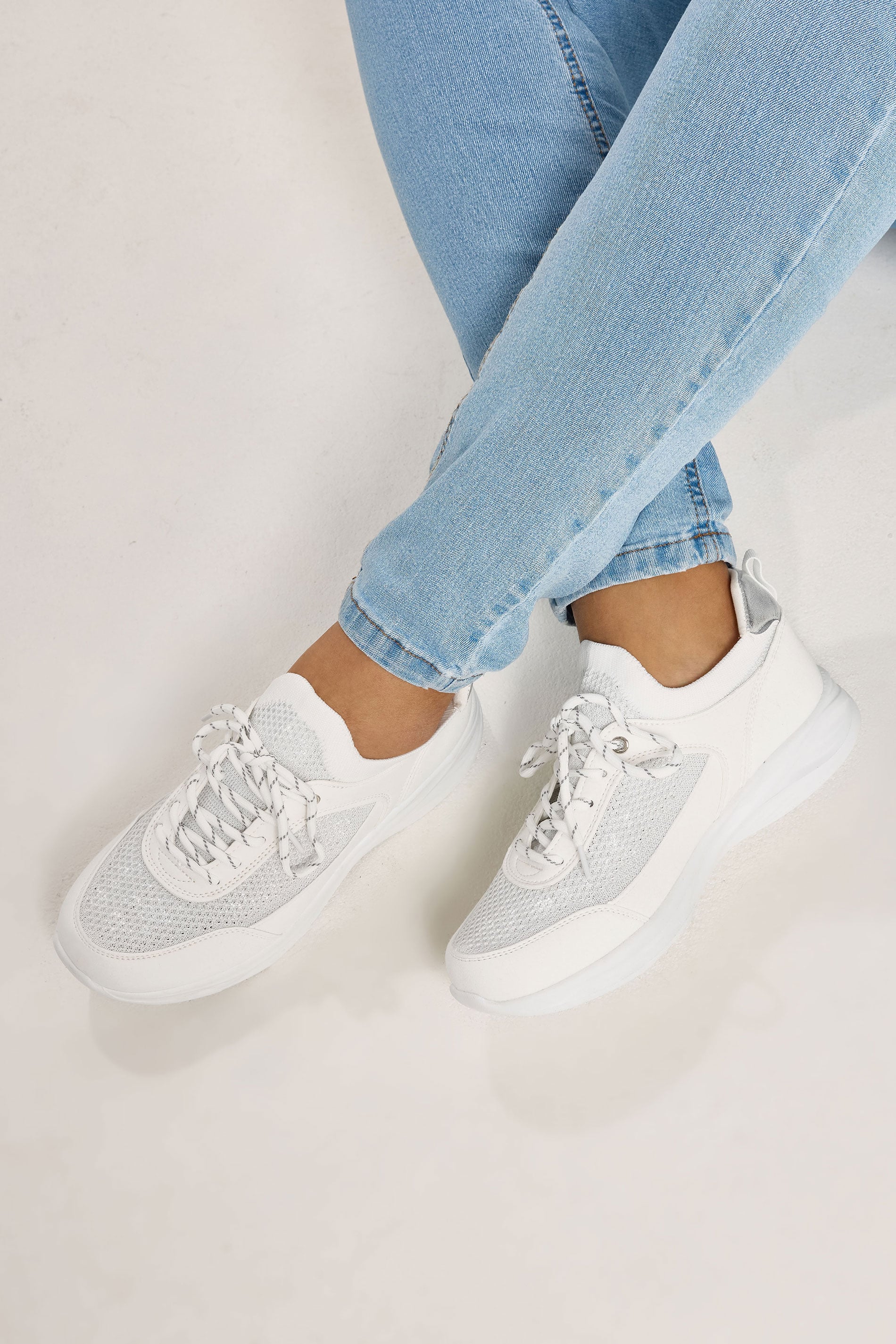 White Knitted Trainers In Extra Wide EEE Fit | Yours Clothing 3