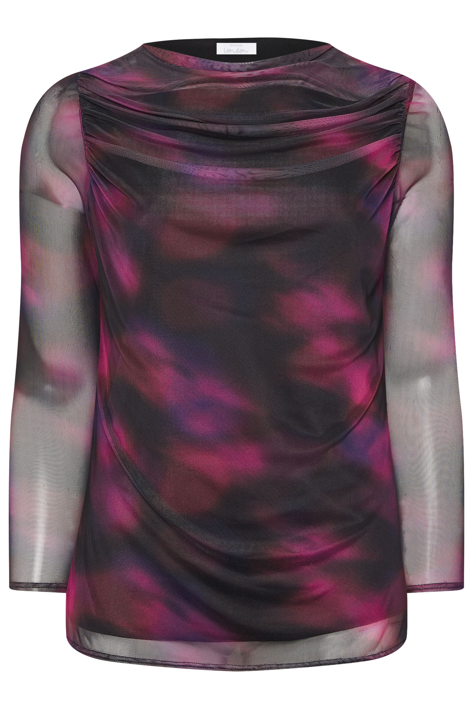 YOURS LONDON Plus Size Purple Blurred Mesh Cowl Neck Top | Yours Clothing 6