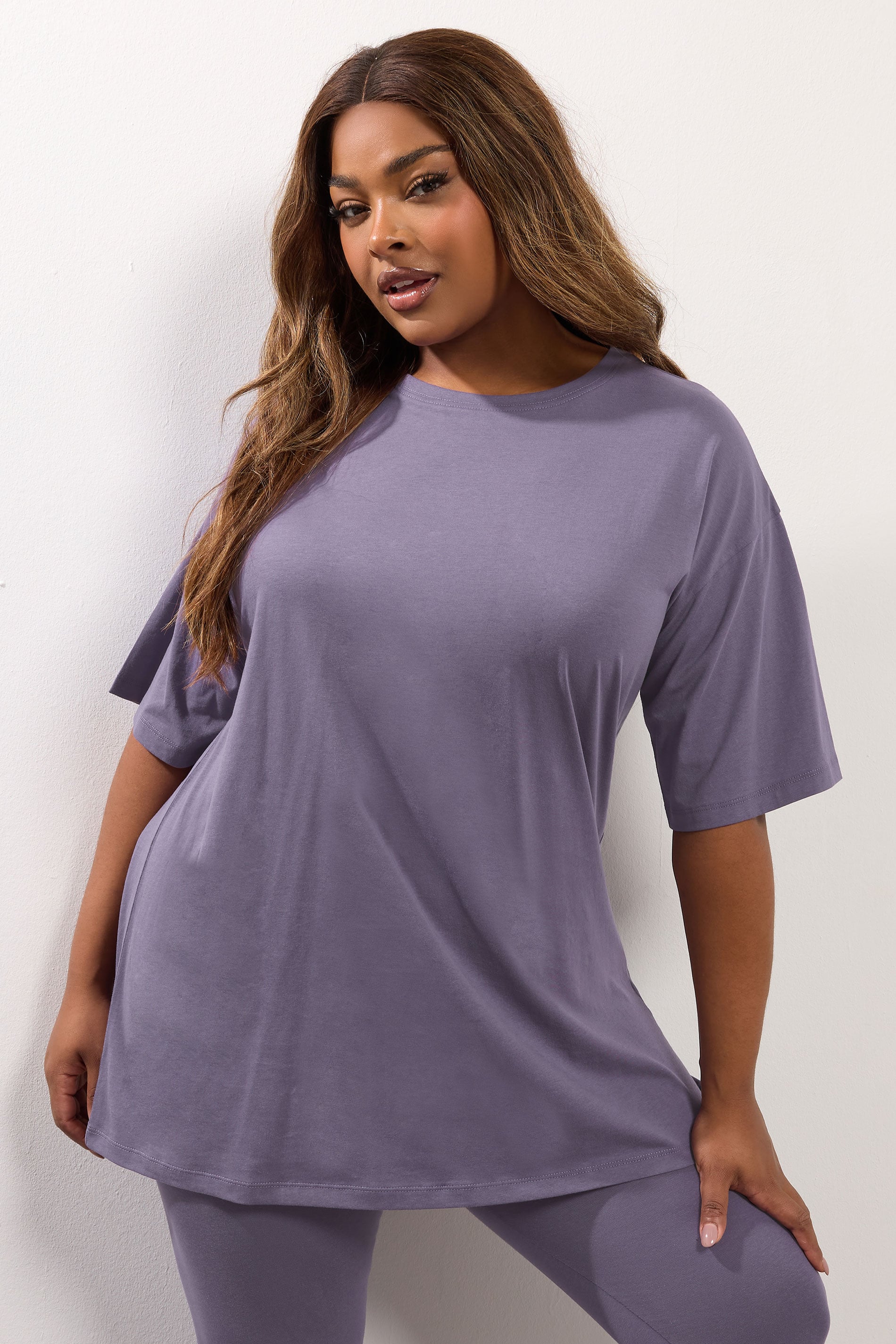 YOURS Plus Size Purple Relaxed Longline T-Shirt | Yours Clothing 3