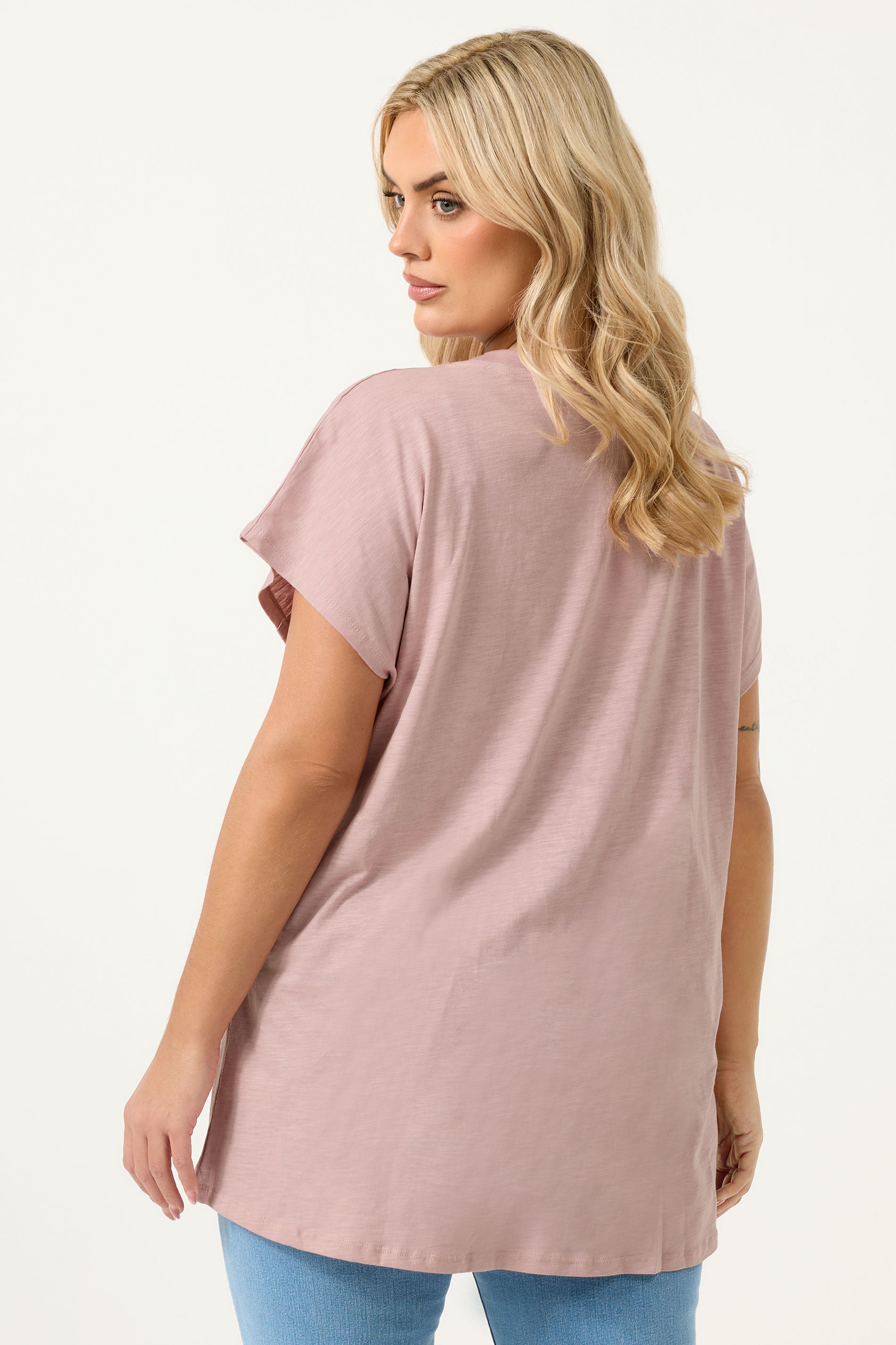 YOURS Plus Size Pink Stud Grown-On Sleeve T-Shirt | Yours Clothing 2