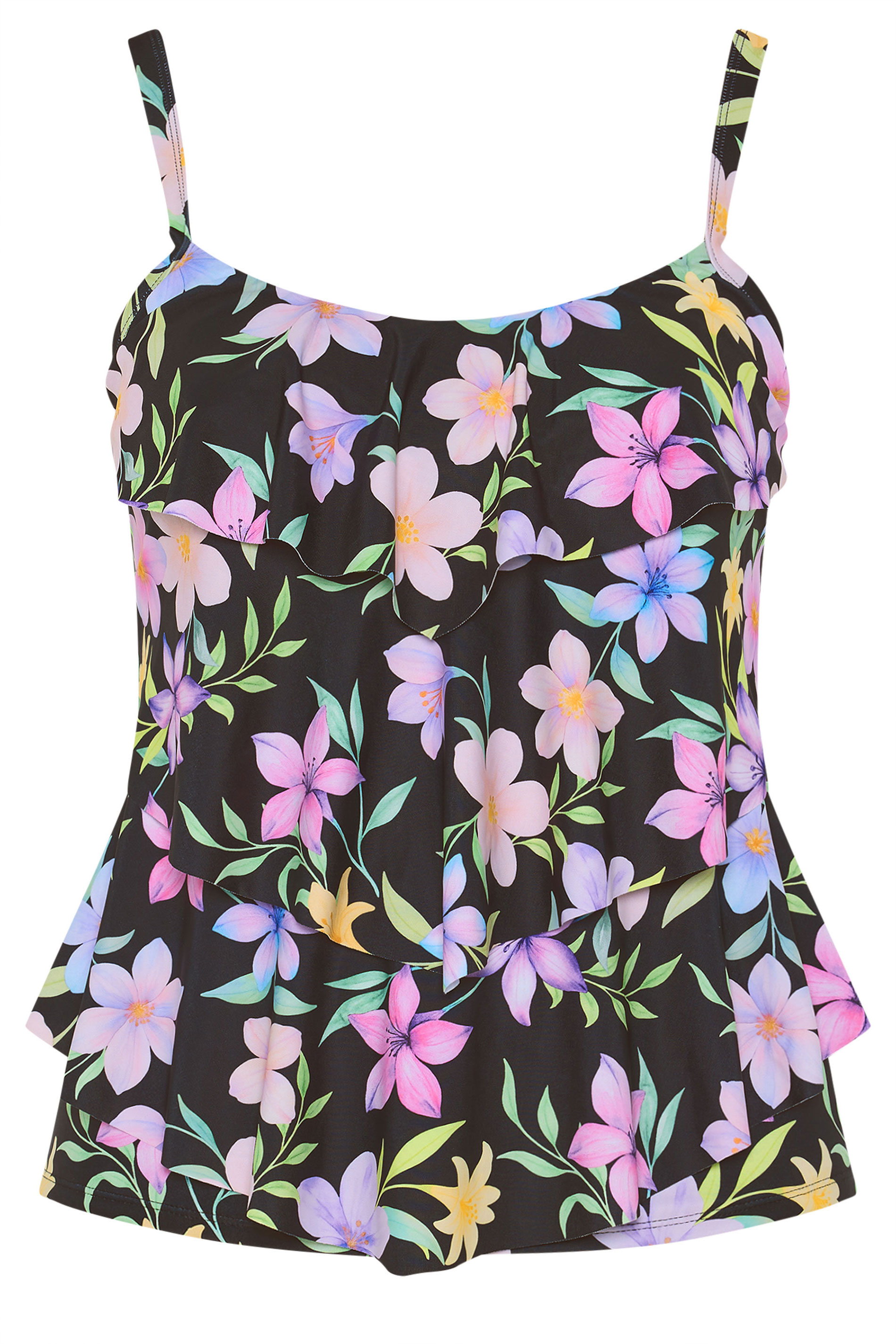 YOURS Plus Size Black Pastel Floral Tankini Top | Yours Clothing 5