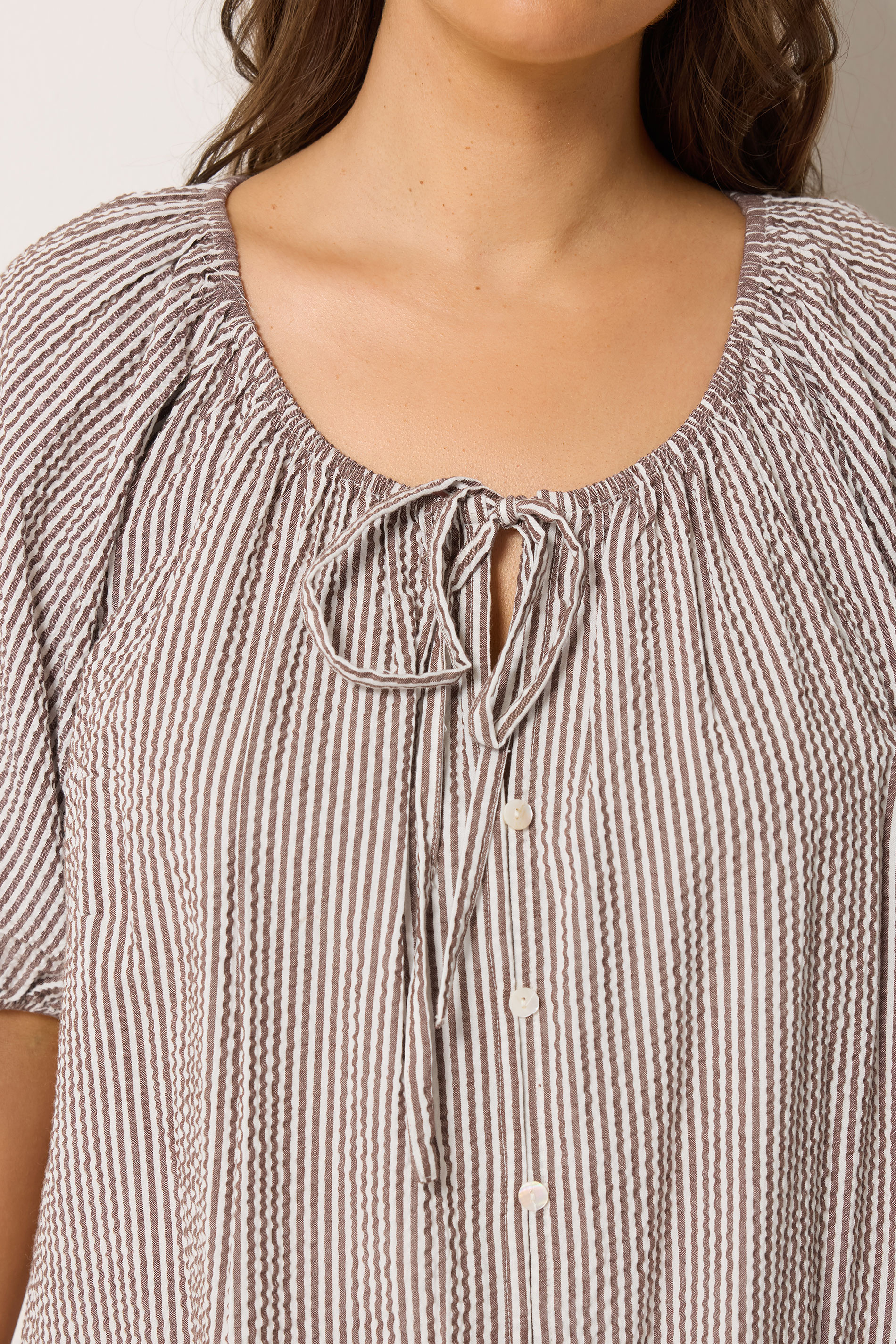 YOURS Plus Size Brown Stripe Print Puff Sleeve Blouse | Yours Clothing 4
