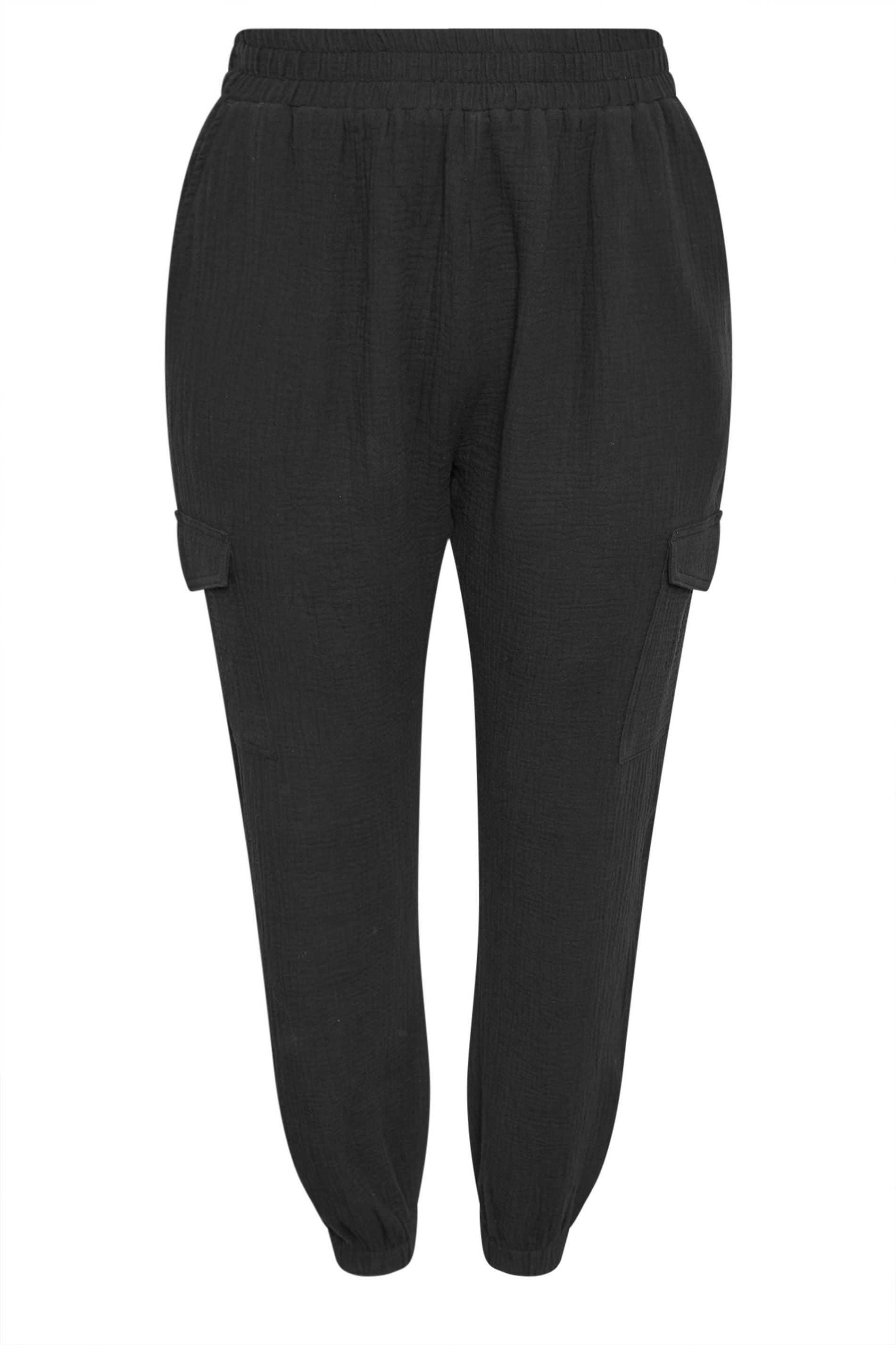 YOURS Plus Size Black Cheesecloth Cuffed Joggers | Yours Clothing 5
