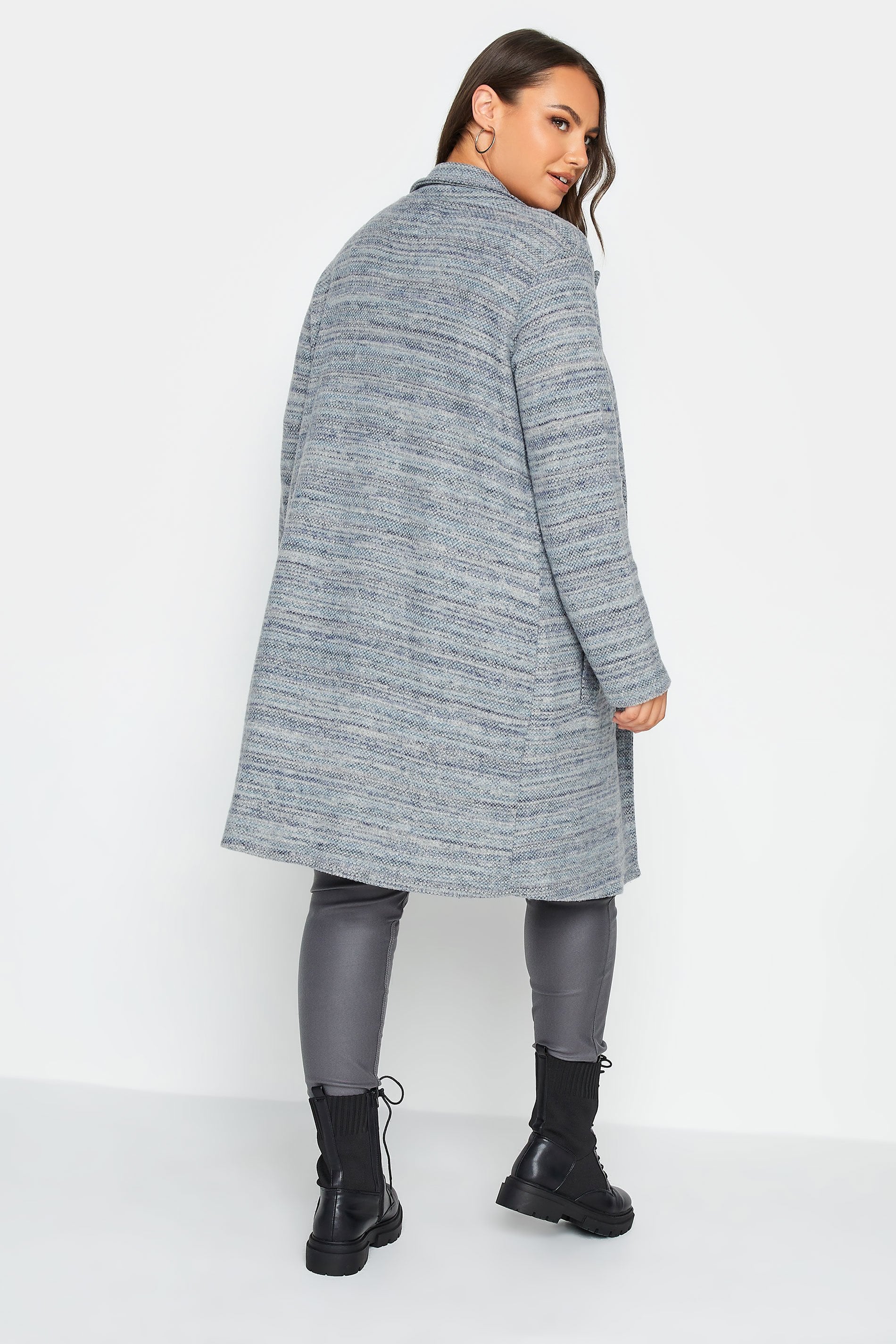 YOURS LUXURY Plus Size Blue Marl Button Front Midi Jacket | Yours Clothing 2