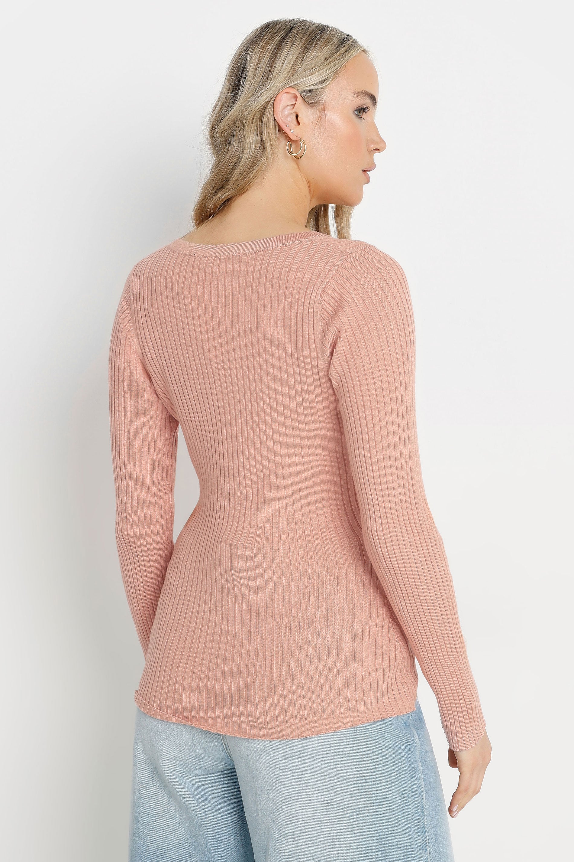 LTS Tall Blush Pink Ribbed Scallop Hemline Cardigan | Long Tall Sally 2