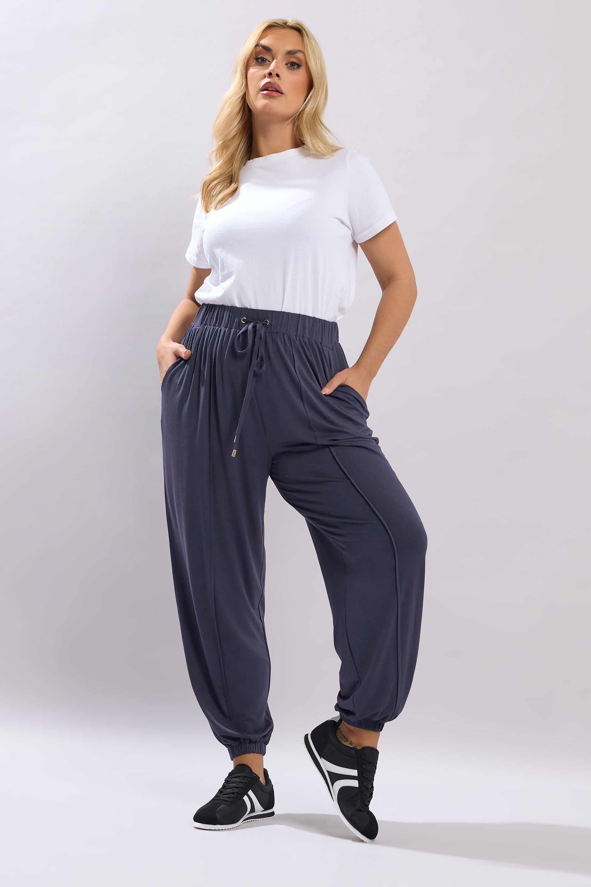 YOURS Plus Size Navy Blue Balloon Joggers | Yours Clothing 1