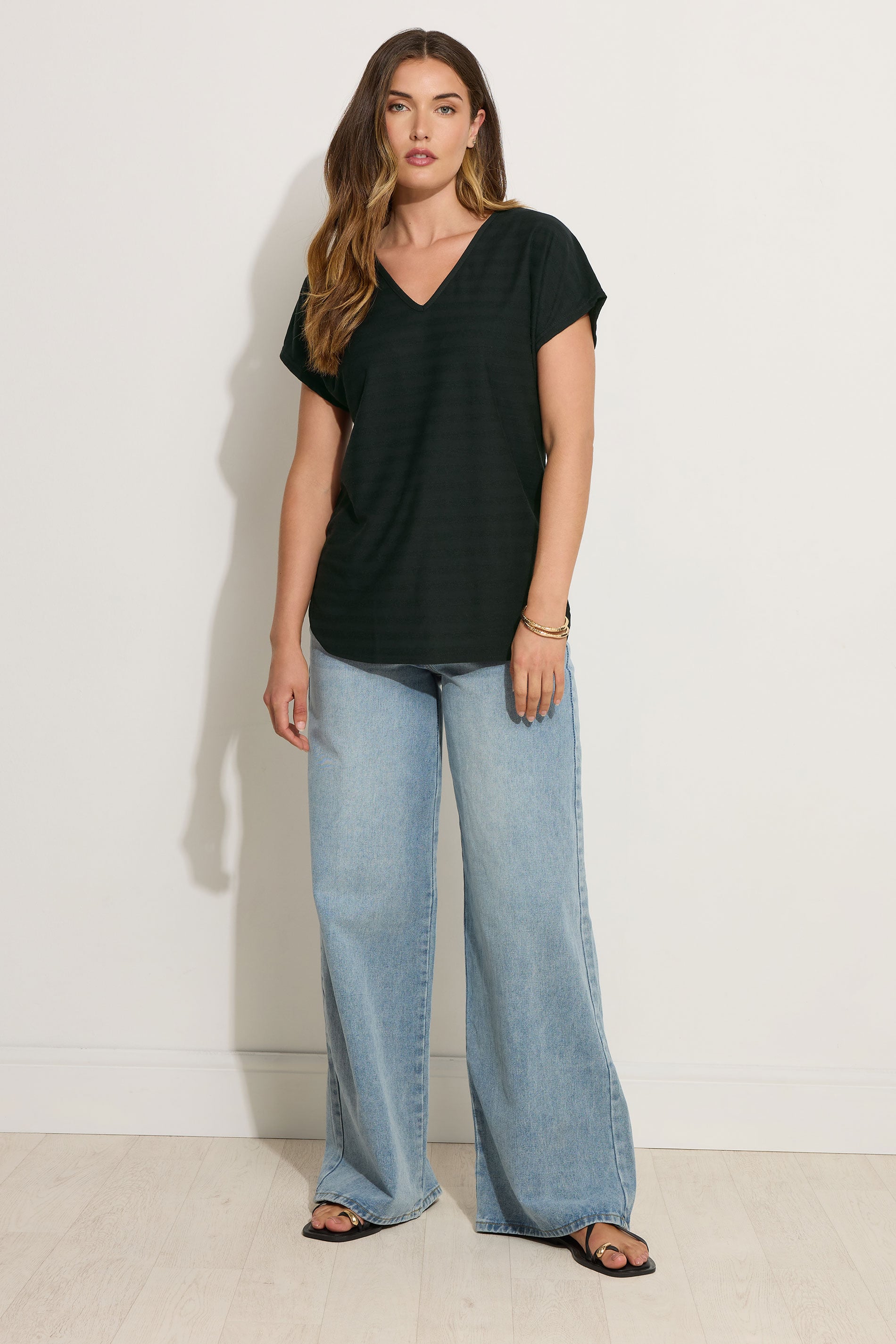 LTS Tall Black Shadow Stripe V-Neck Boxy Top | Long Tall Sally 1
