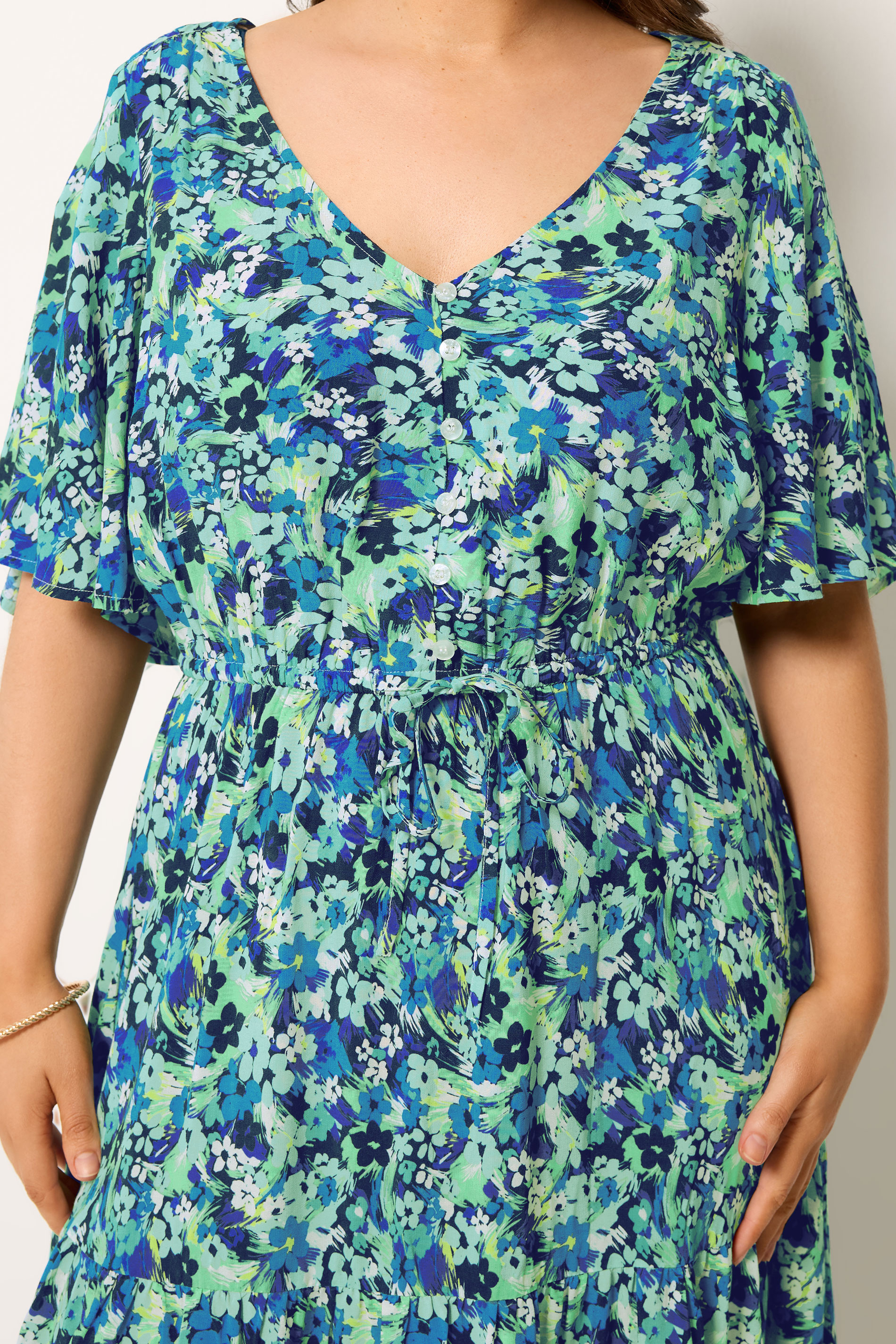 YOURS Plus Size Green Floral Tiered Dress | Yours Clothing 4