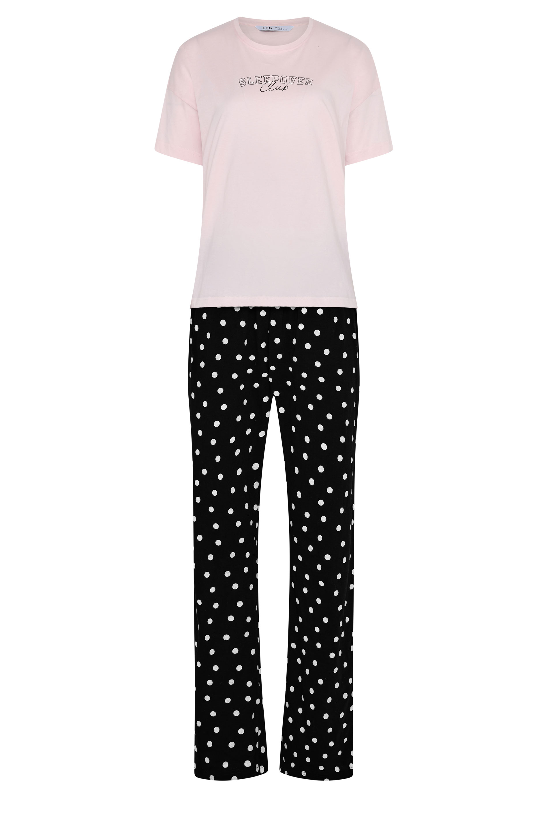LTS Tall Women's Pink 'Sleepover Club' Slogan Cotton Wide Leg Pyjama Set | Long Tall Sally 5