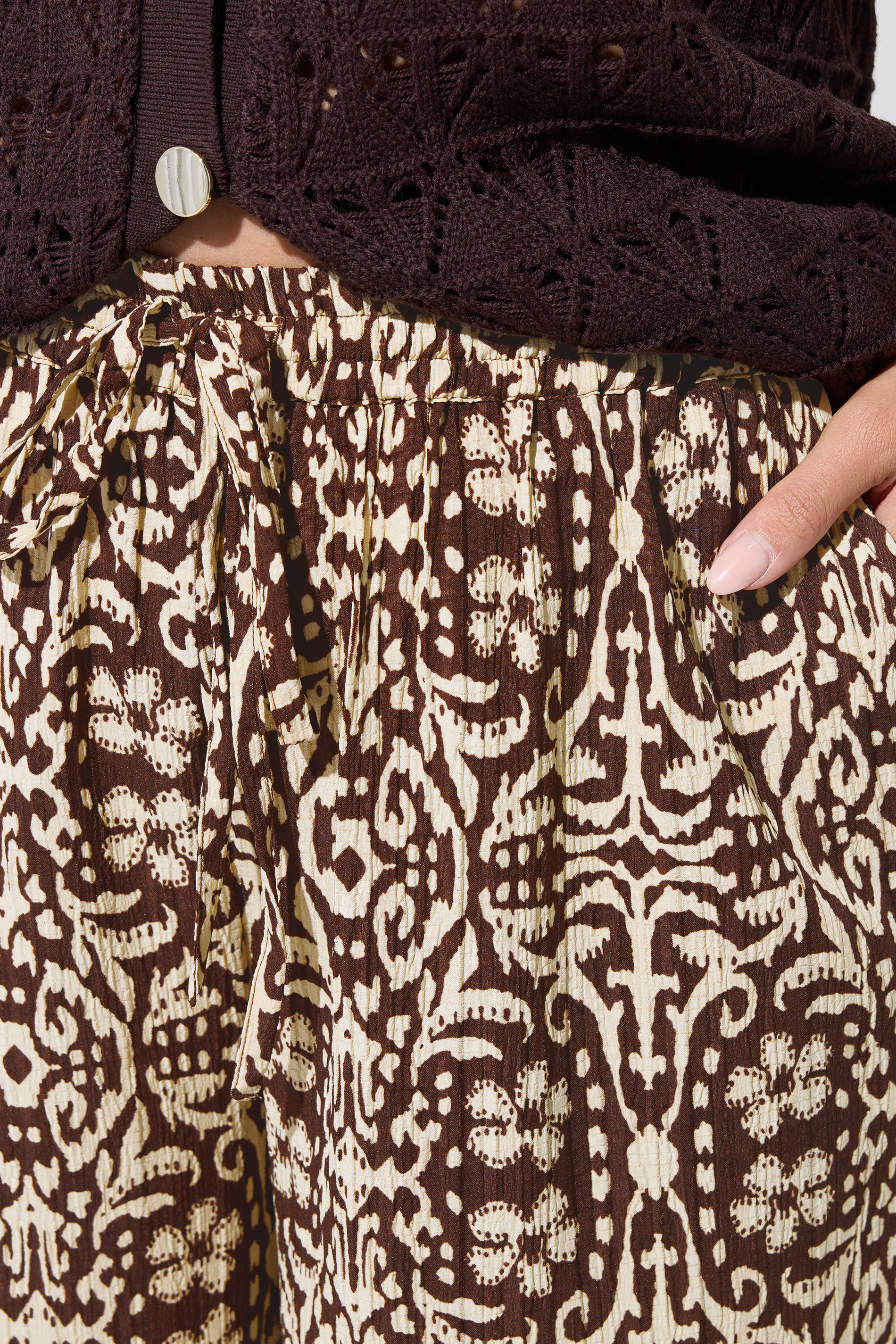 LIMITED COLLECTION Plus Size Brown Abstract Wide Leg Trousers | Yours Clothing 4