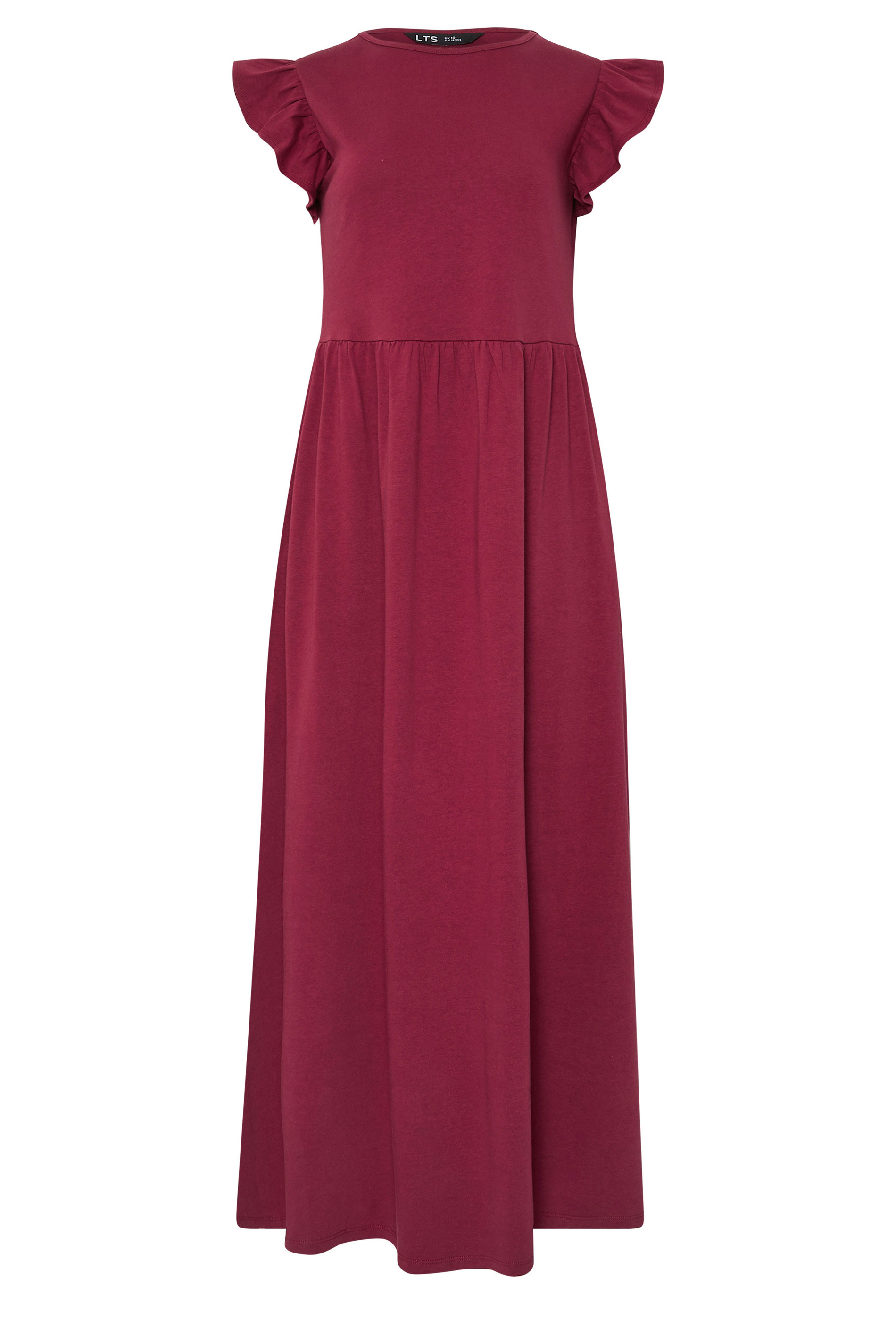 LTS Tall Dark Red Frill Sleeve Cotton Maxi Dress | Long Tall Sally 6