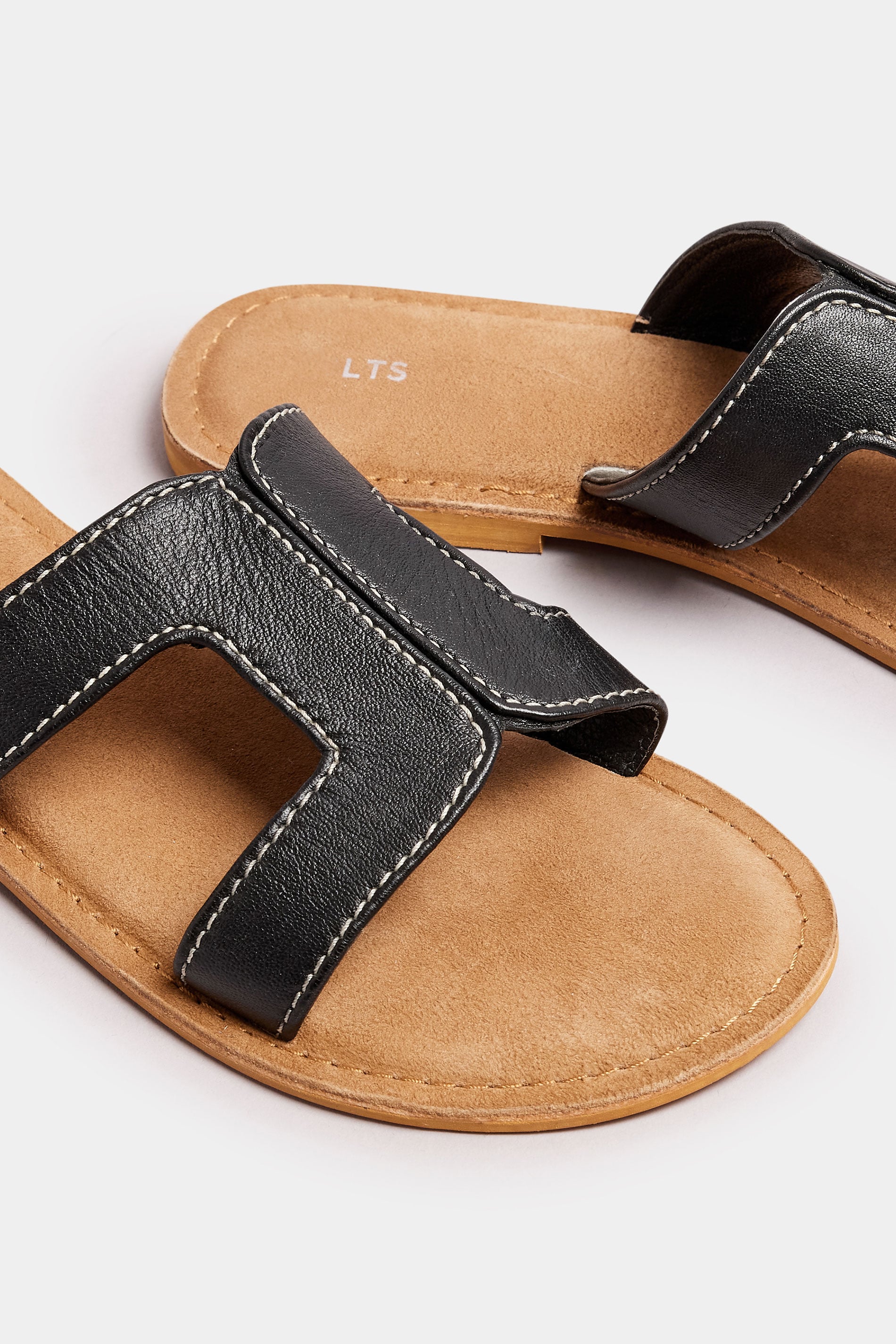 LTS Black Leather Cut Out Mule Sandals In Standard Fit | Long Tall Sally 6