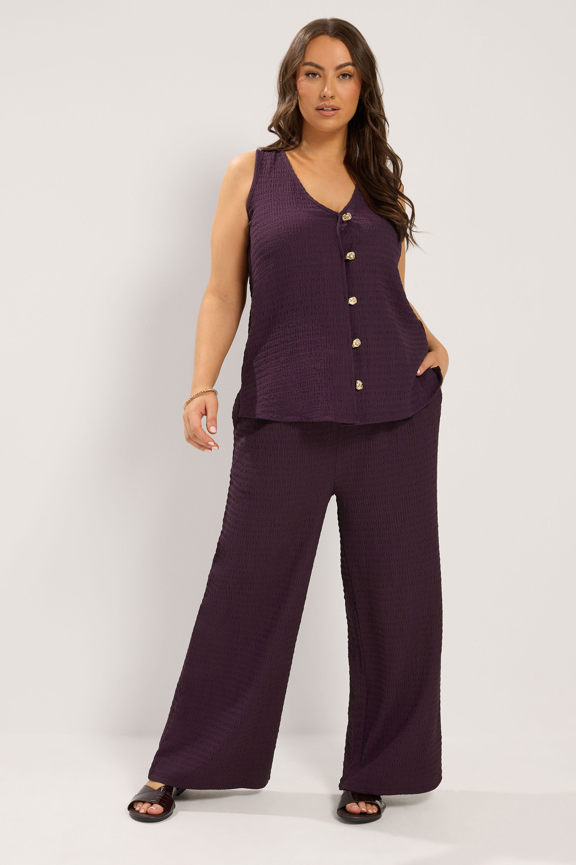 YOURS Plus Size Purple Textured Waistcoat | Yours Clothing 2