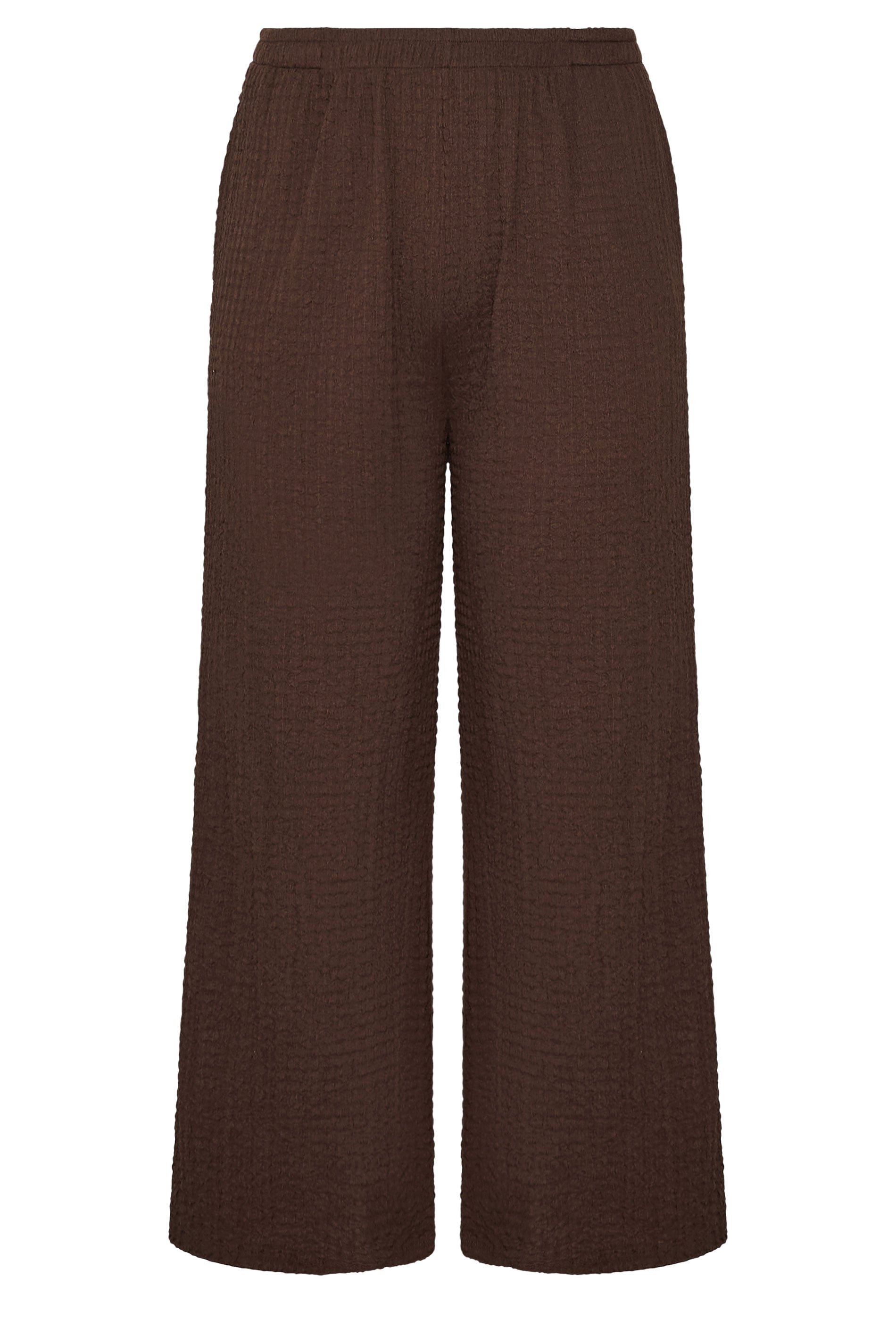 YOURS Plus Size Brown Bubble Texture Wide Leg Trousers | Yours Clothing 5