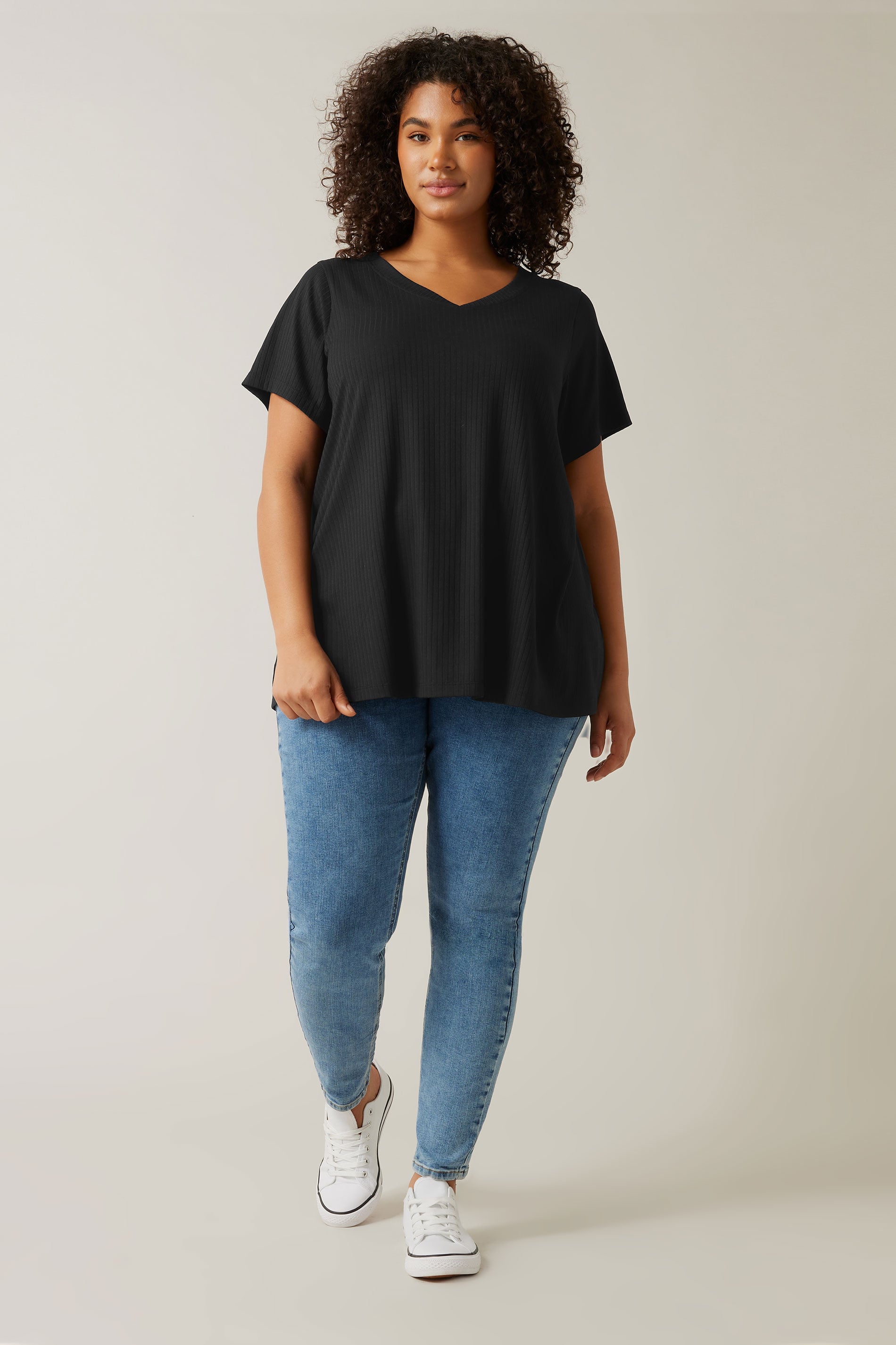 EVANS Plus Size Black Premium Ribbed Modal Blend T-Shirt | Evans 1