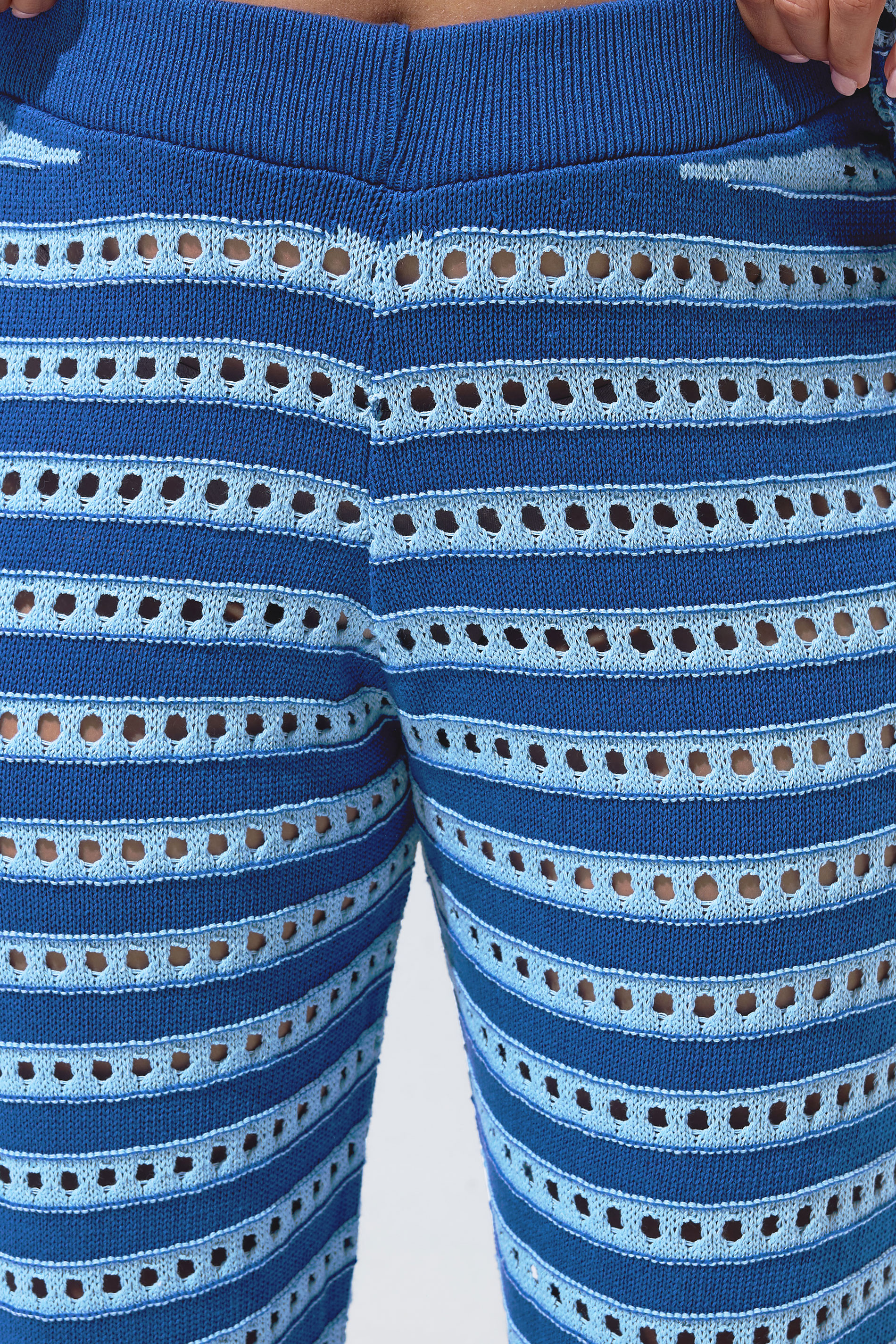 LIMITED COLLECTION Plus Size Blue Stripe Knitted Trousers | Yours Clothing 5