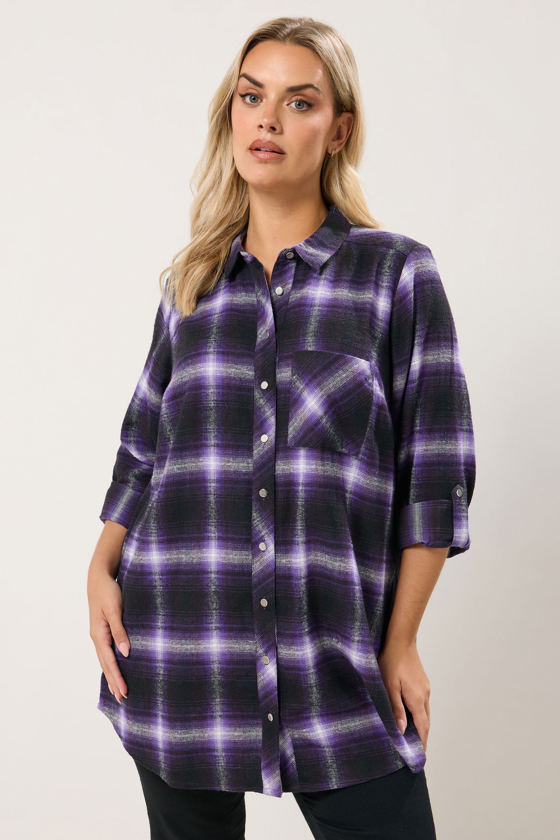 YOURS Plus Size Purple Check Boyfriend Shirt | Yours Clothing 3