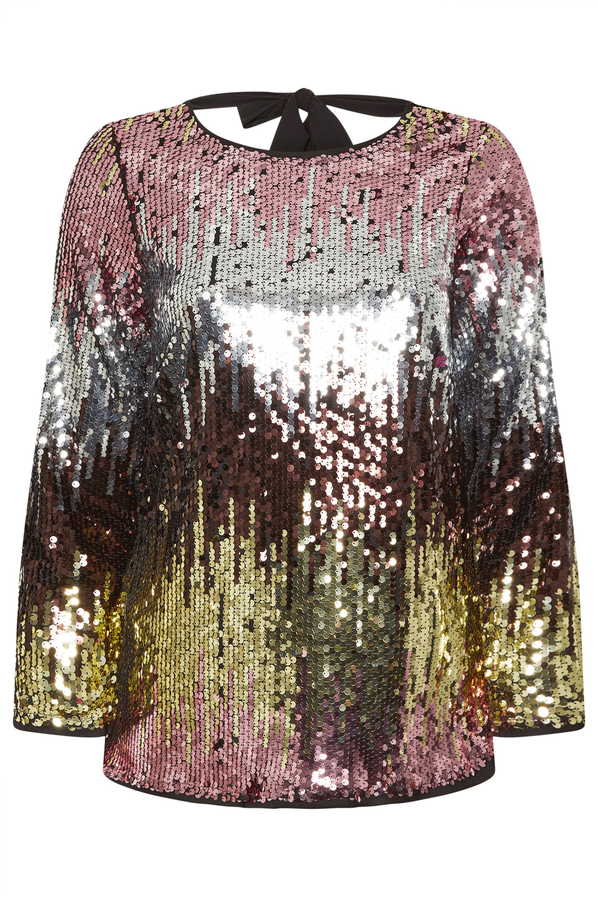 YOURS LONDON Plus Size Pink Bow Back Ombre Sequin Top | Yours Clothing 5