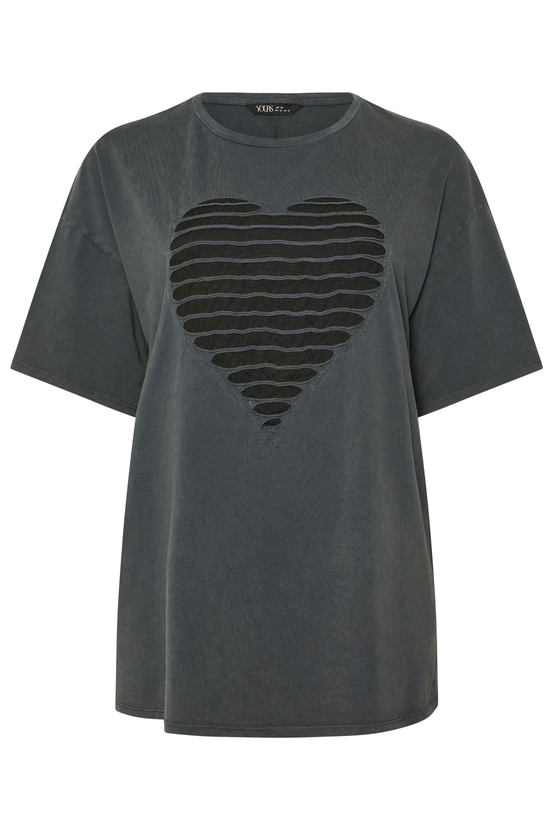 YOURS Plus Size Grey Distressed Heart T-Shirt | Yours Clothing 5
