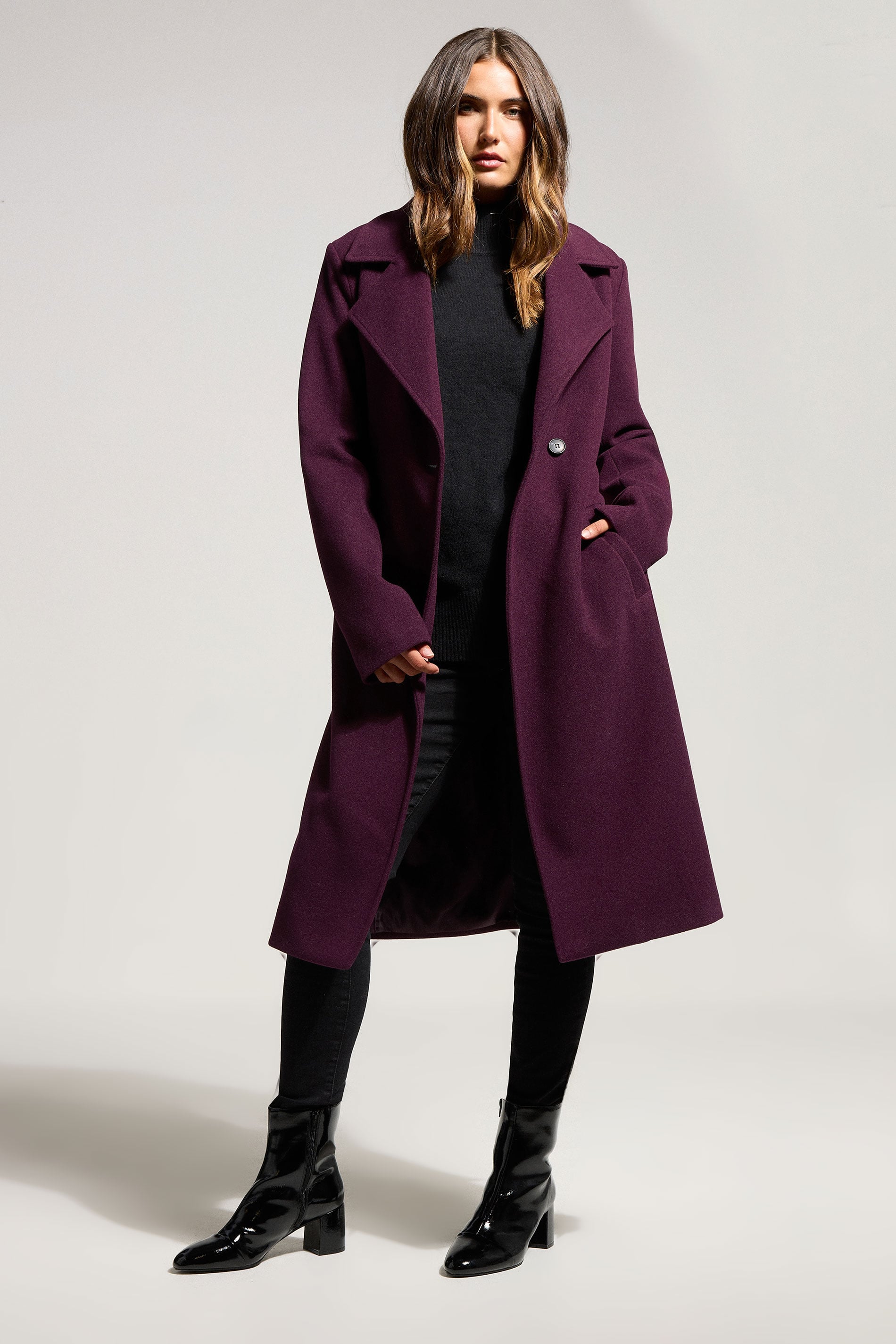 LTS Tall Burgundy Red Formal Wrap Belted Midi Coat | Long Tall Sally 1