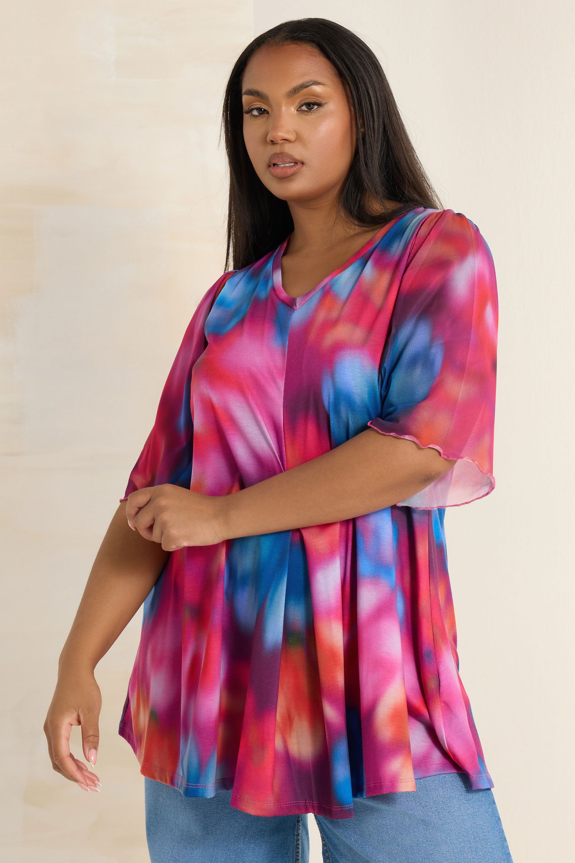 YOURS Plus Size Pink Abstract Print Mesh Swing Top | Yours Clothing 4