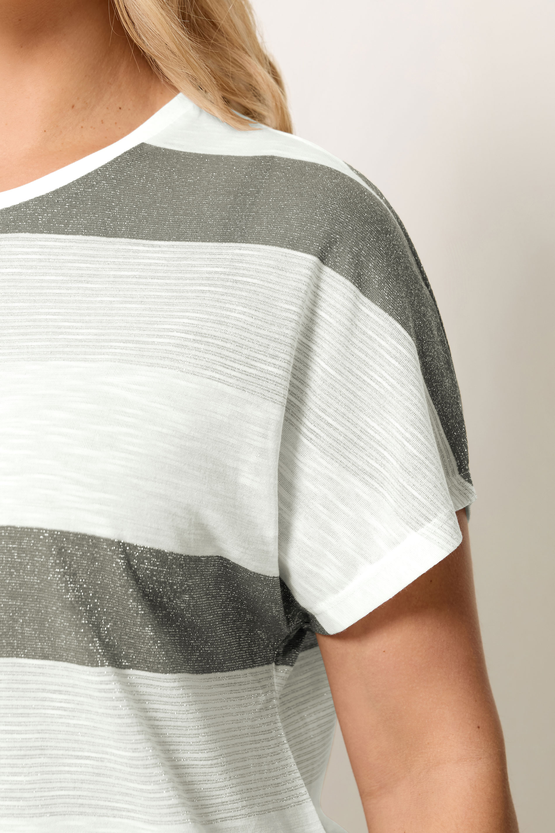 YOURS Plus Size Grey Shimmer Stripe Top | Yours Clothing 4