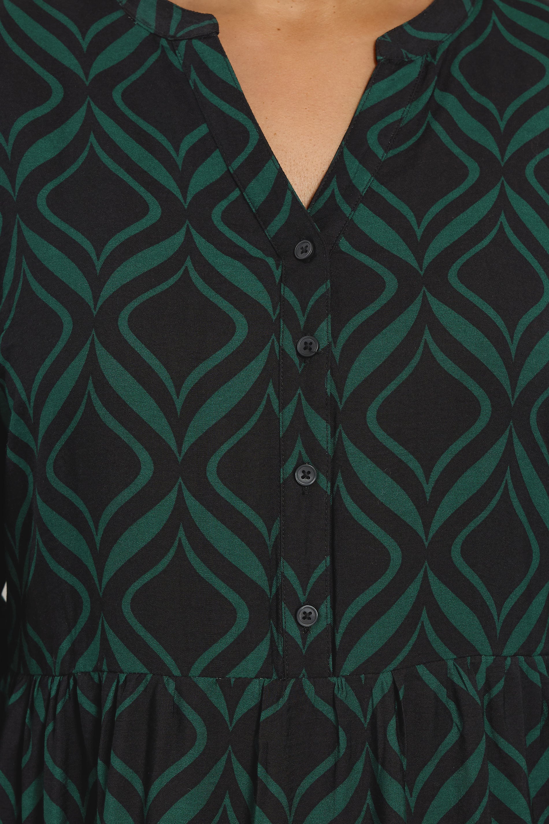 EVANS Plus Size Black Geometric Print Half Placket Dress | Evans 4