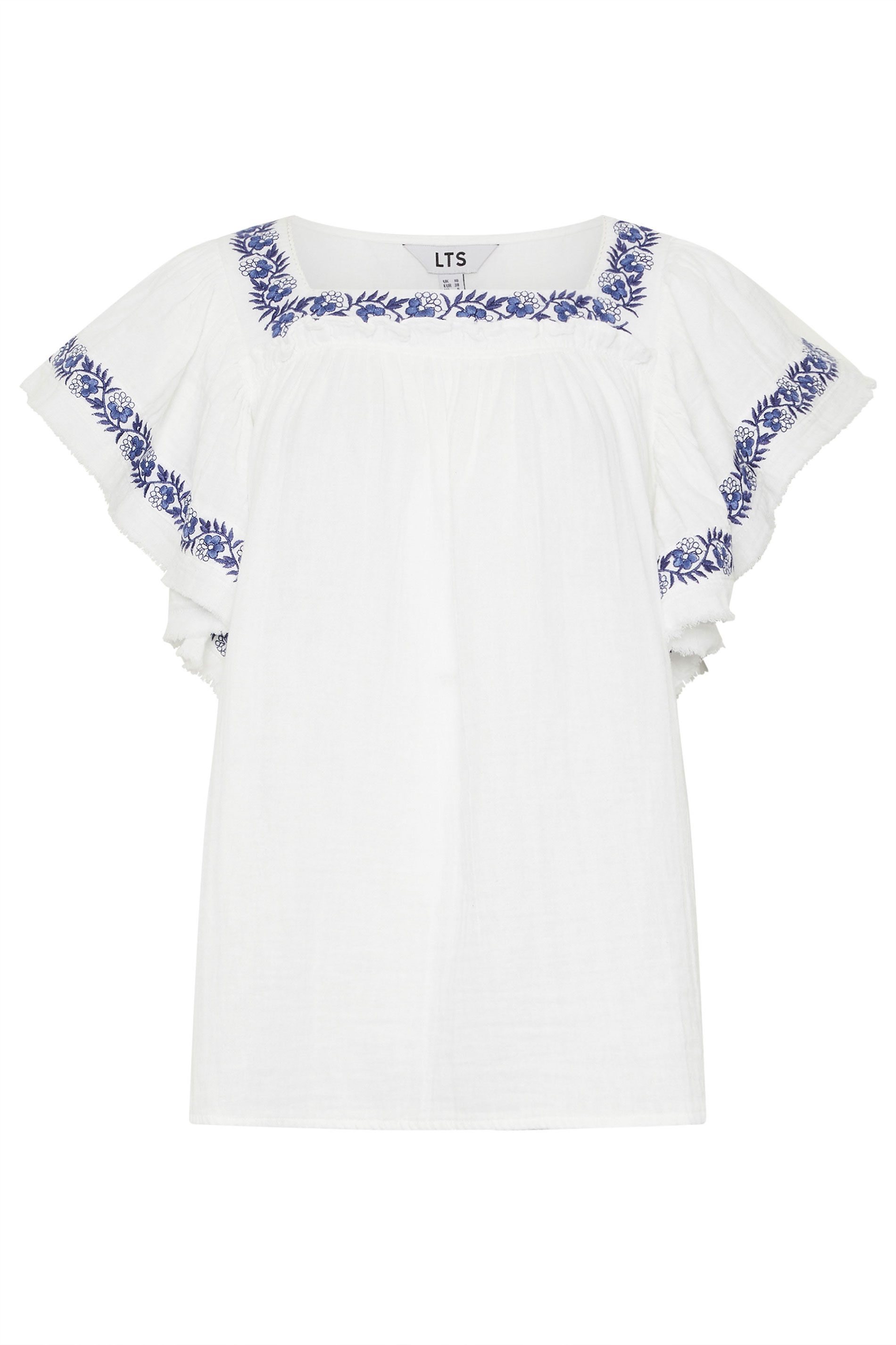 LTS Tall Women's White Embroidered Cotton Square Neck Top | Long Tall Sally 5