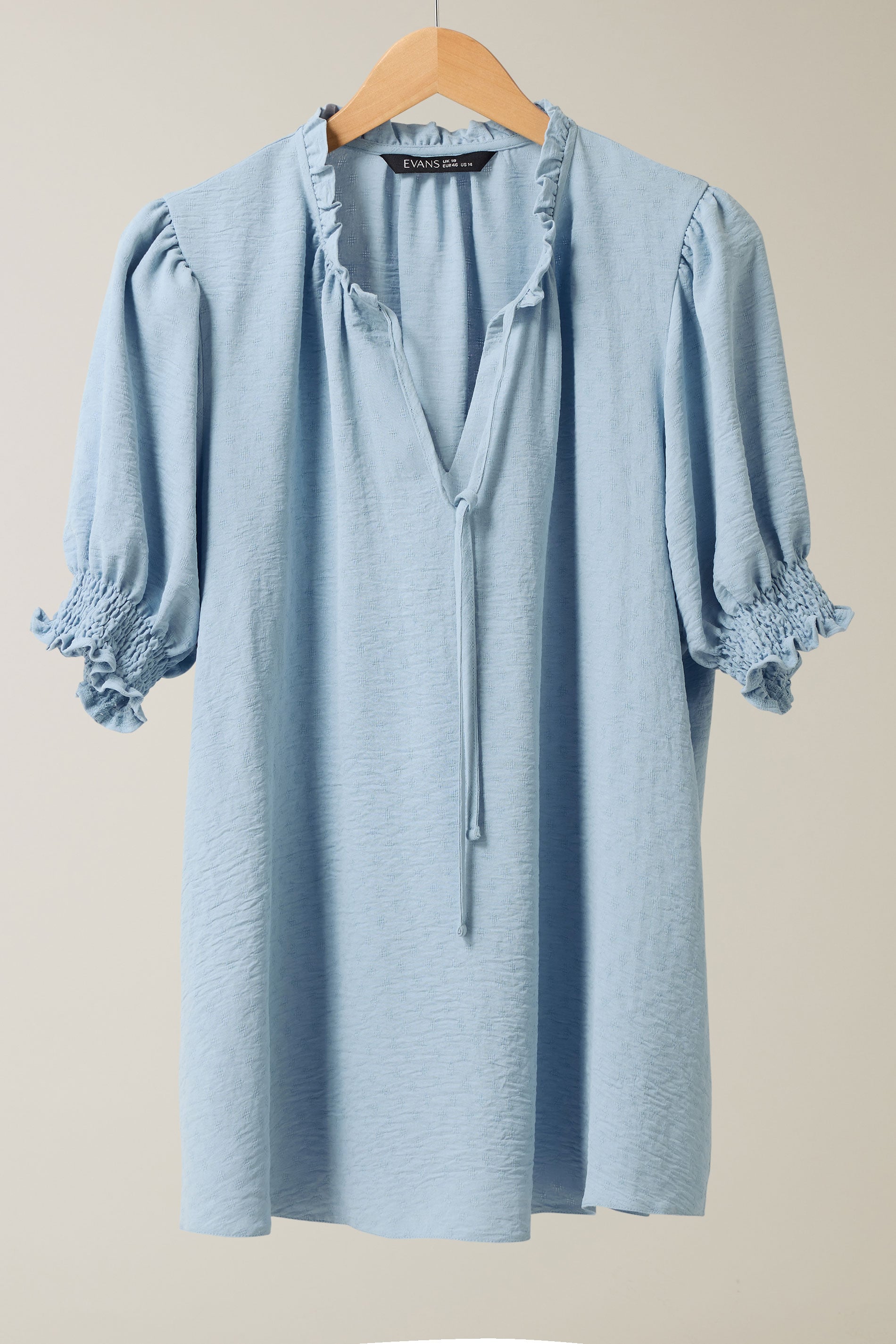 EVANS Plus Size Light Blue Frilled Tie Neck Blouse | Evans 5