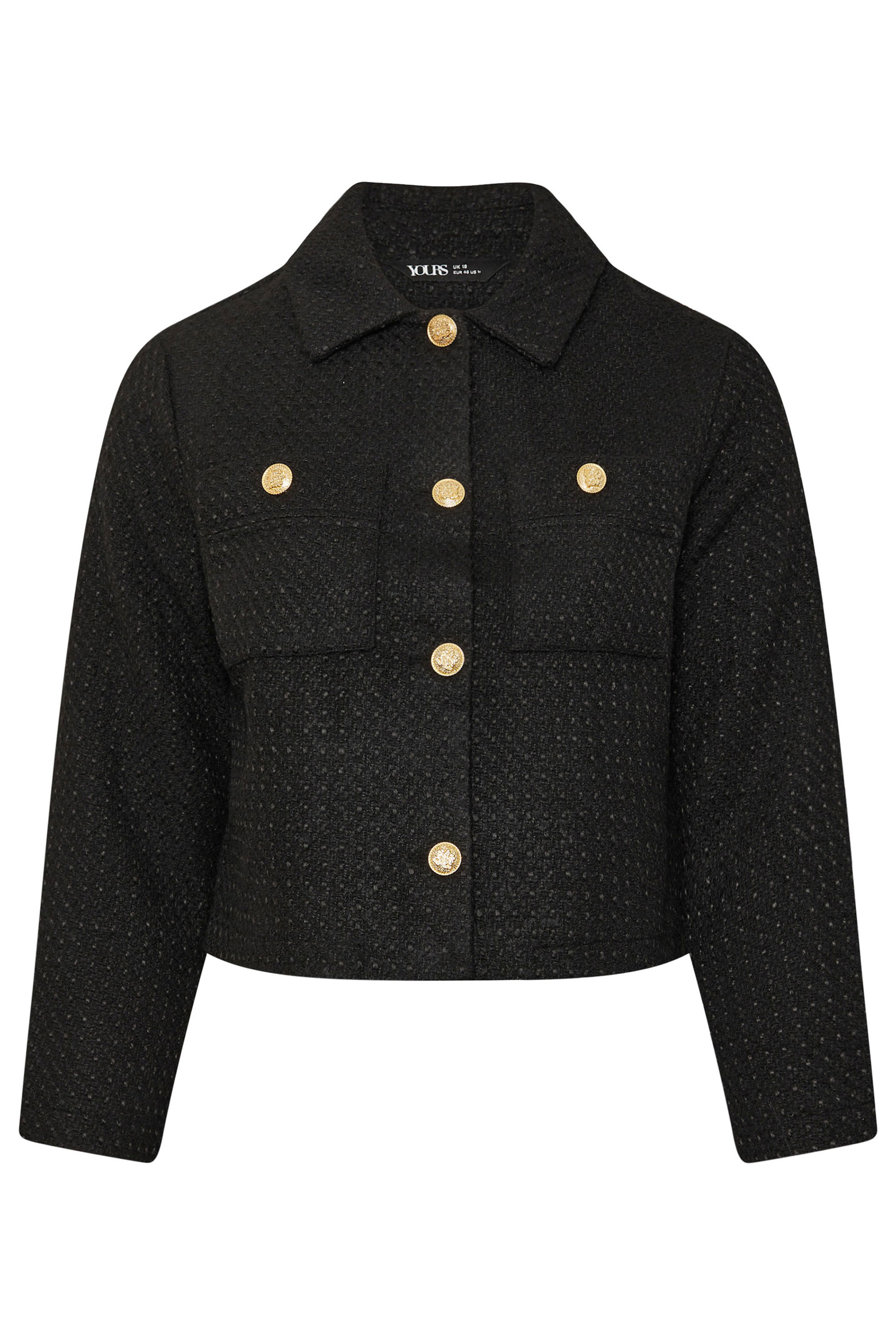 YOURS Plus Size Black Collared Boucle Jacket | Yours Clothing 5