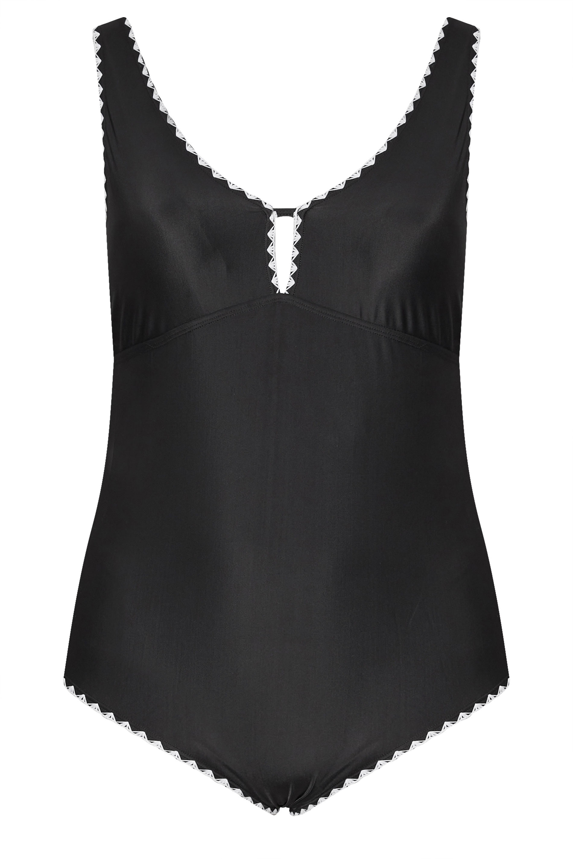 YOURS Plus Size Black Contrast Blanket Stitch Plunge Swimsuit | Yours Clothing 7
