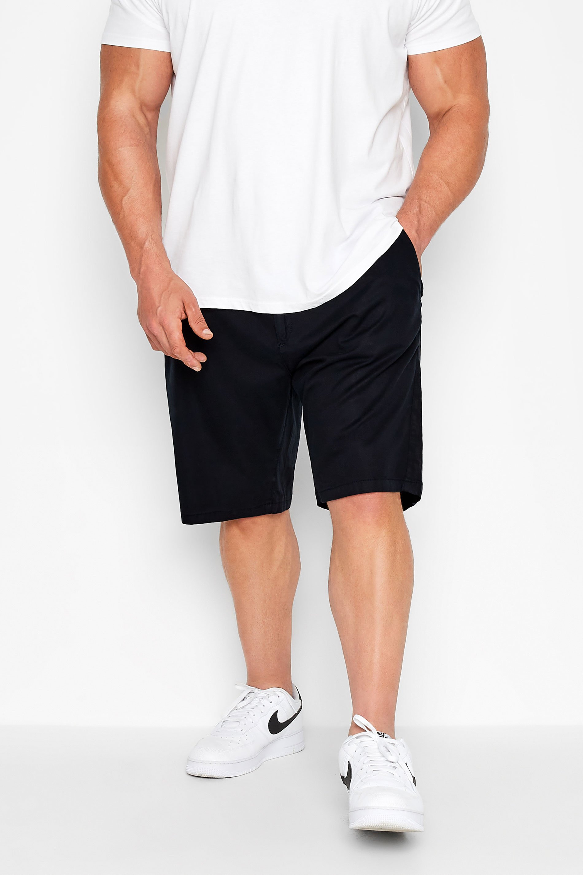KAM Big & Tall Navy Blue Belted Oxford Shorts | BadRhino  1