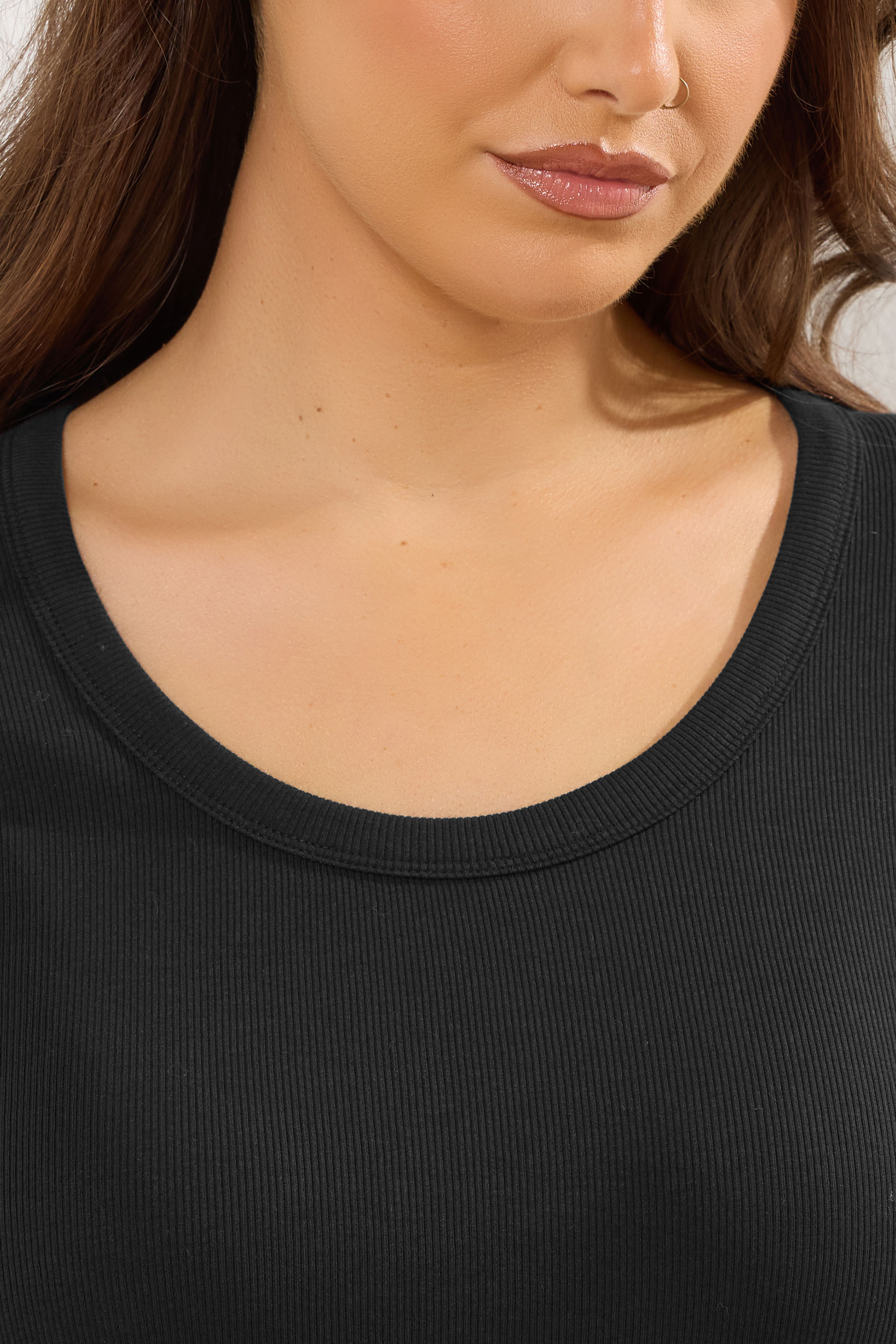 YOURS Plus Size Black Ribbed Scoop Neck Top | Yours Clothing 4