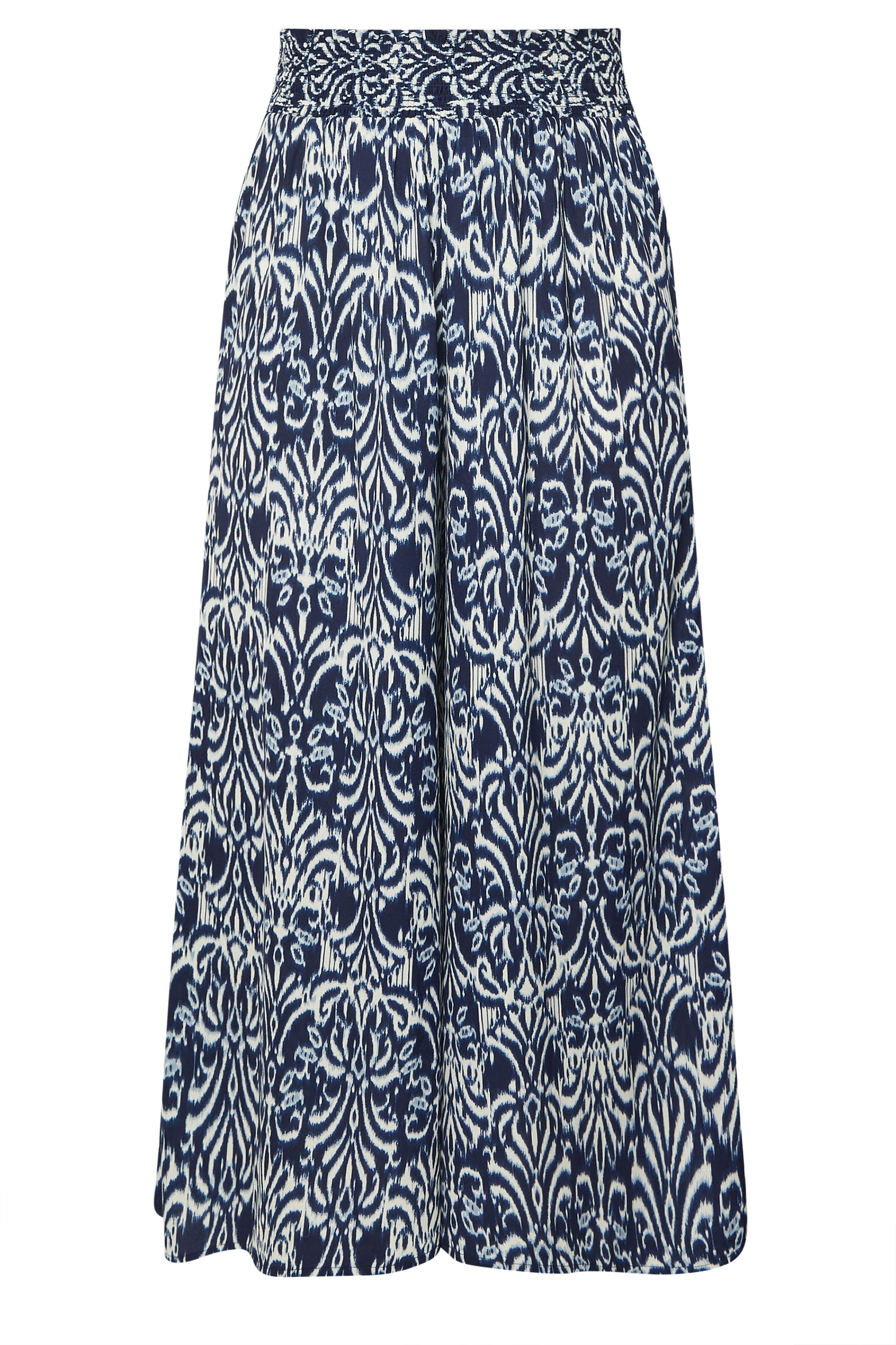 YOURS Plus Size Blue Ikat Shirred Waist Trousers | Yours Clothing 6