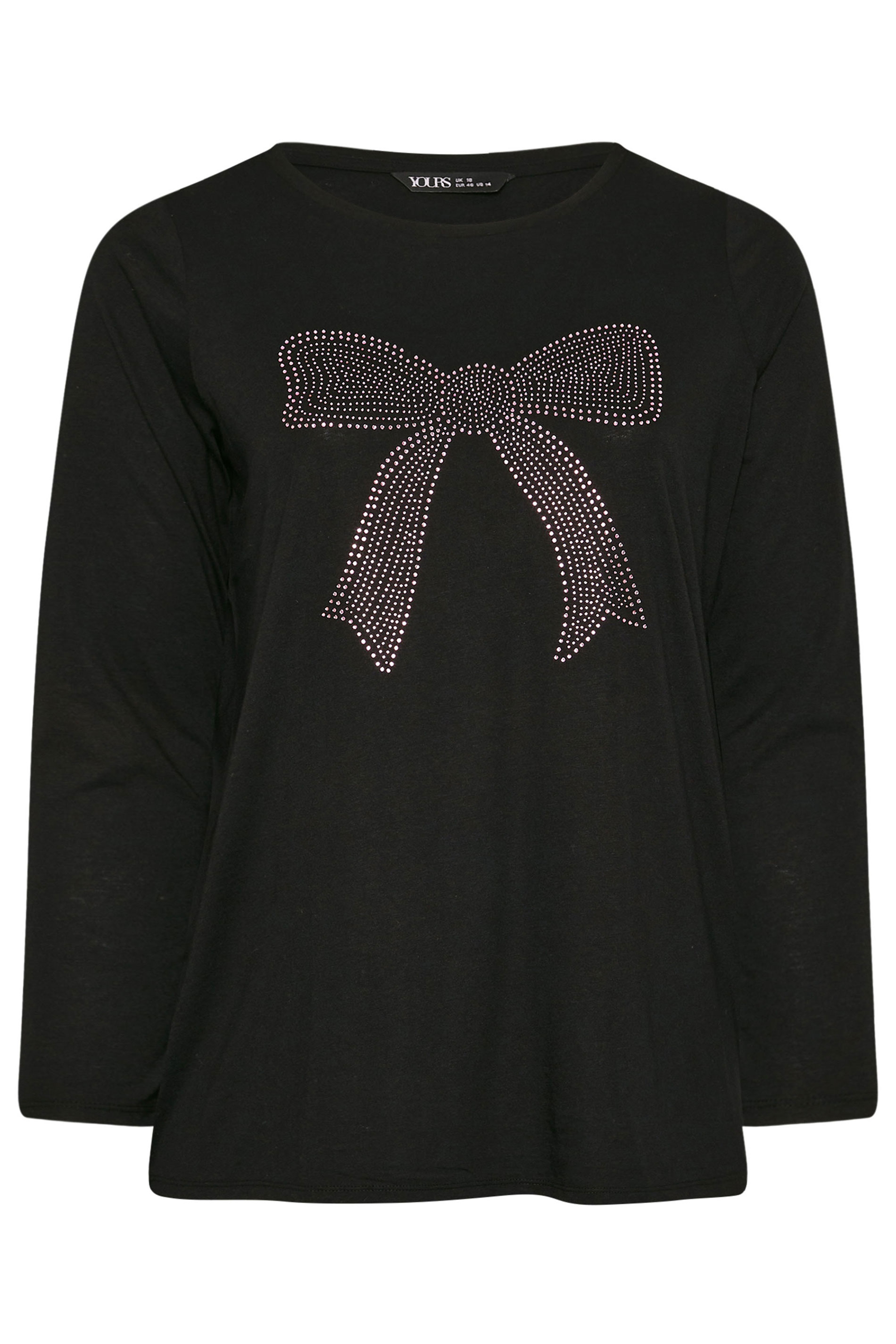 YOURS Plus Size Black Diamante Bow Long Sleeve Top | Yours Clothing 5