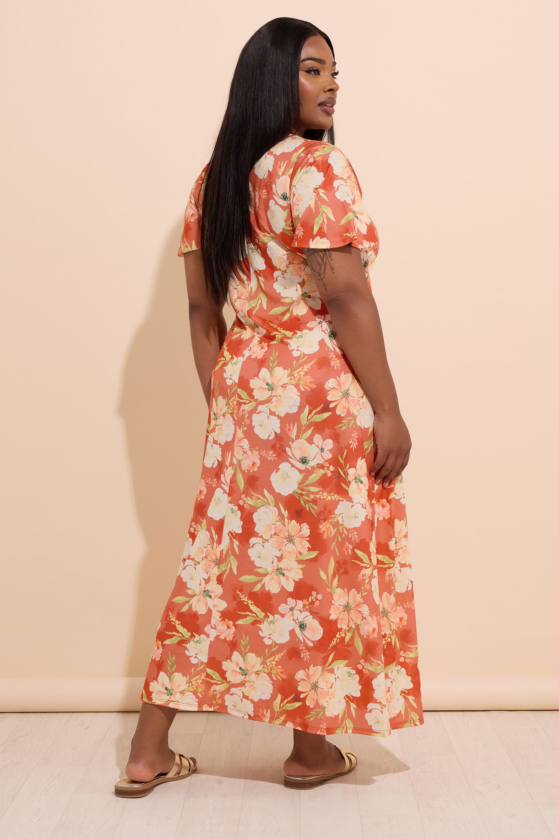 YOURS Plus Size Rust Brown Floral Bow Front Maxi Dress | Yours Clothing 2