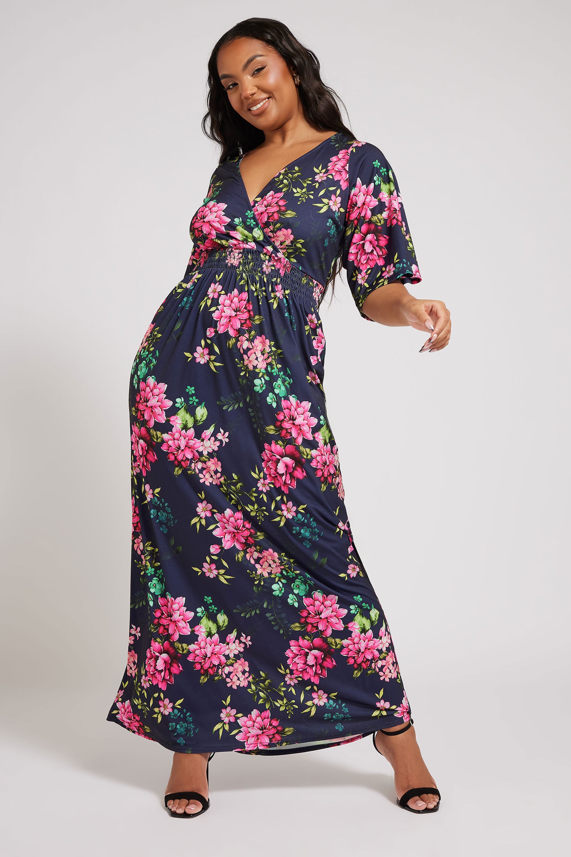 YOURS LONDON Plus Size Navy Blue Floral Print Maxi Dress | Yours Clothing 3