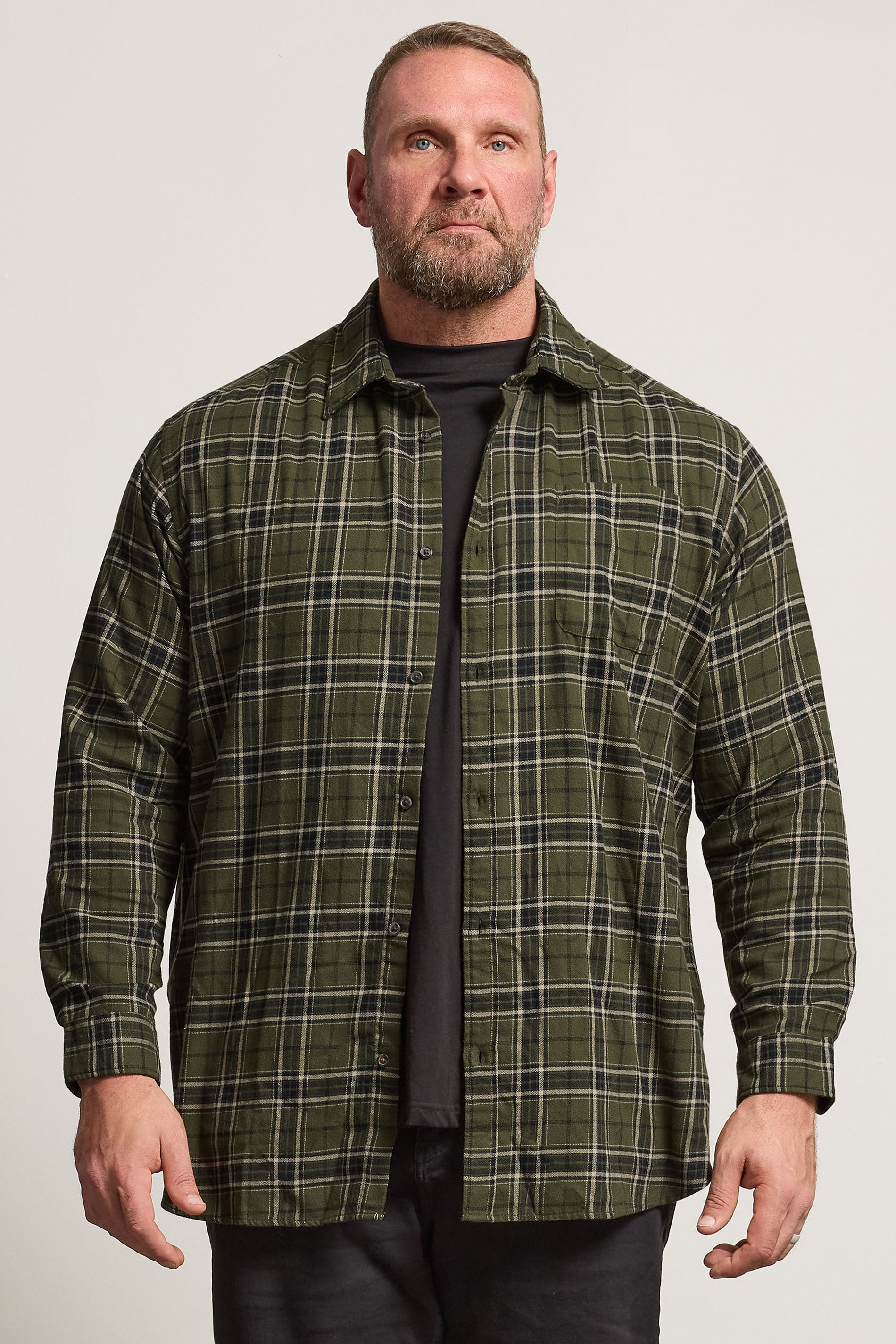 JACK & JONES Big & Tall Green Flannel Checked Shirt | BadRhino 3