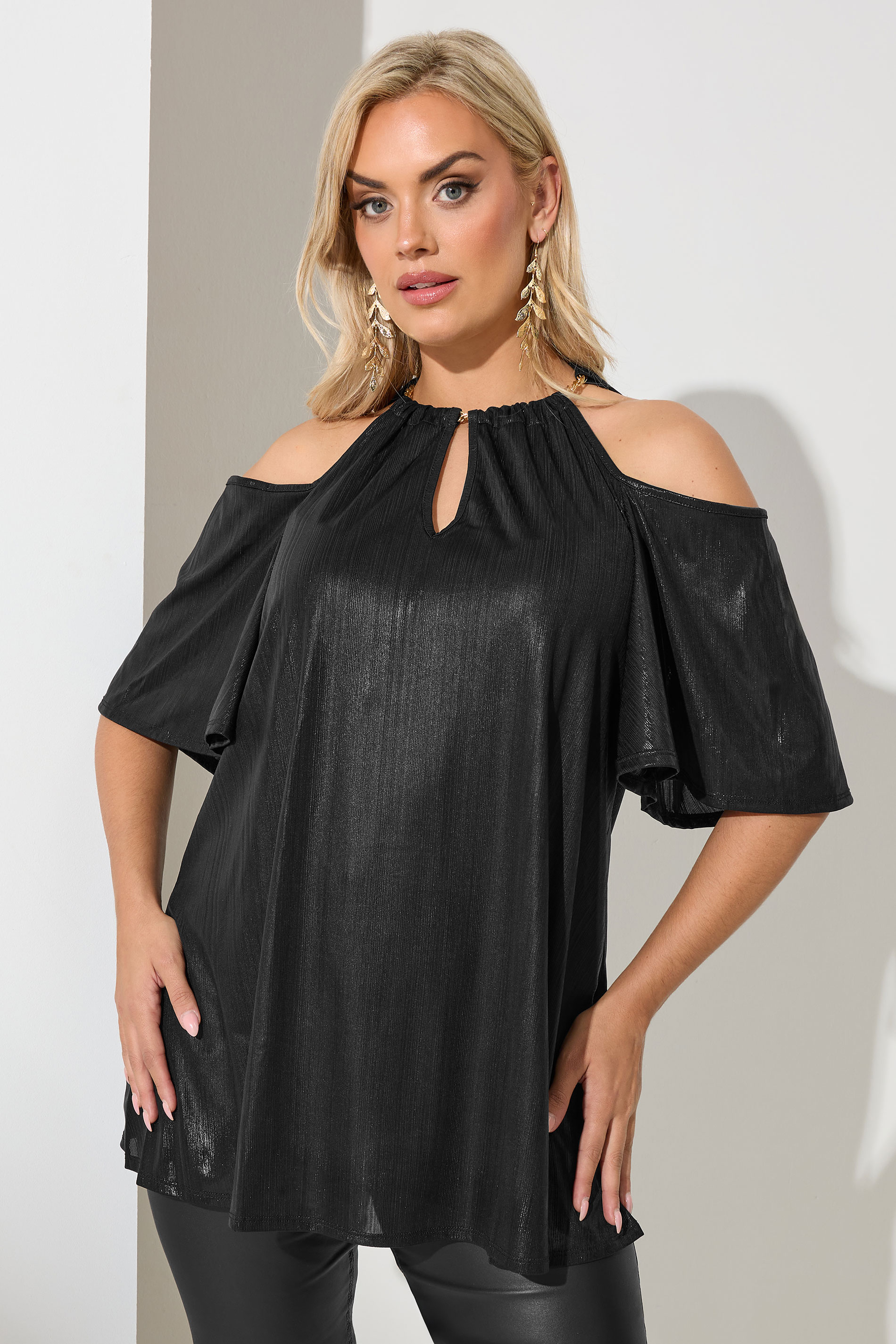 YOURS LONDON Plus Size Black Metallic Chain Detail Top | Yours Clothing 3
