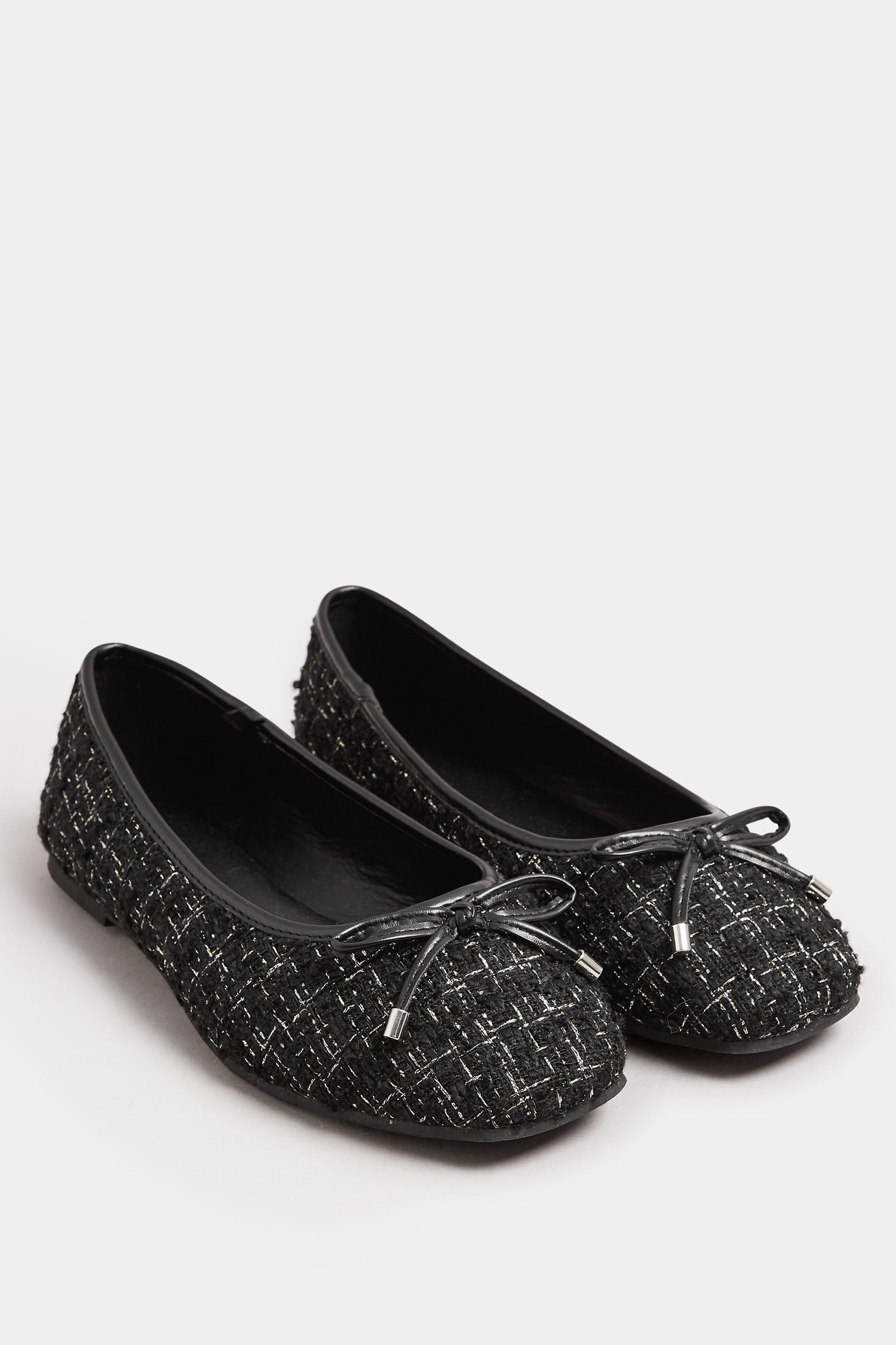 Black Boucle Ballerina Pumps In Extra Wide EEE Fit | Yours Clothing 2