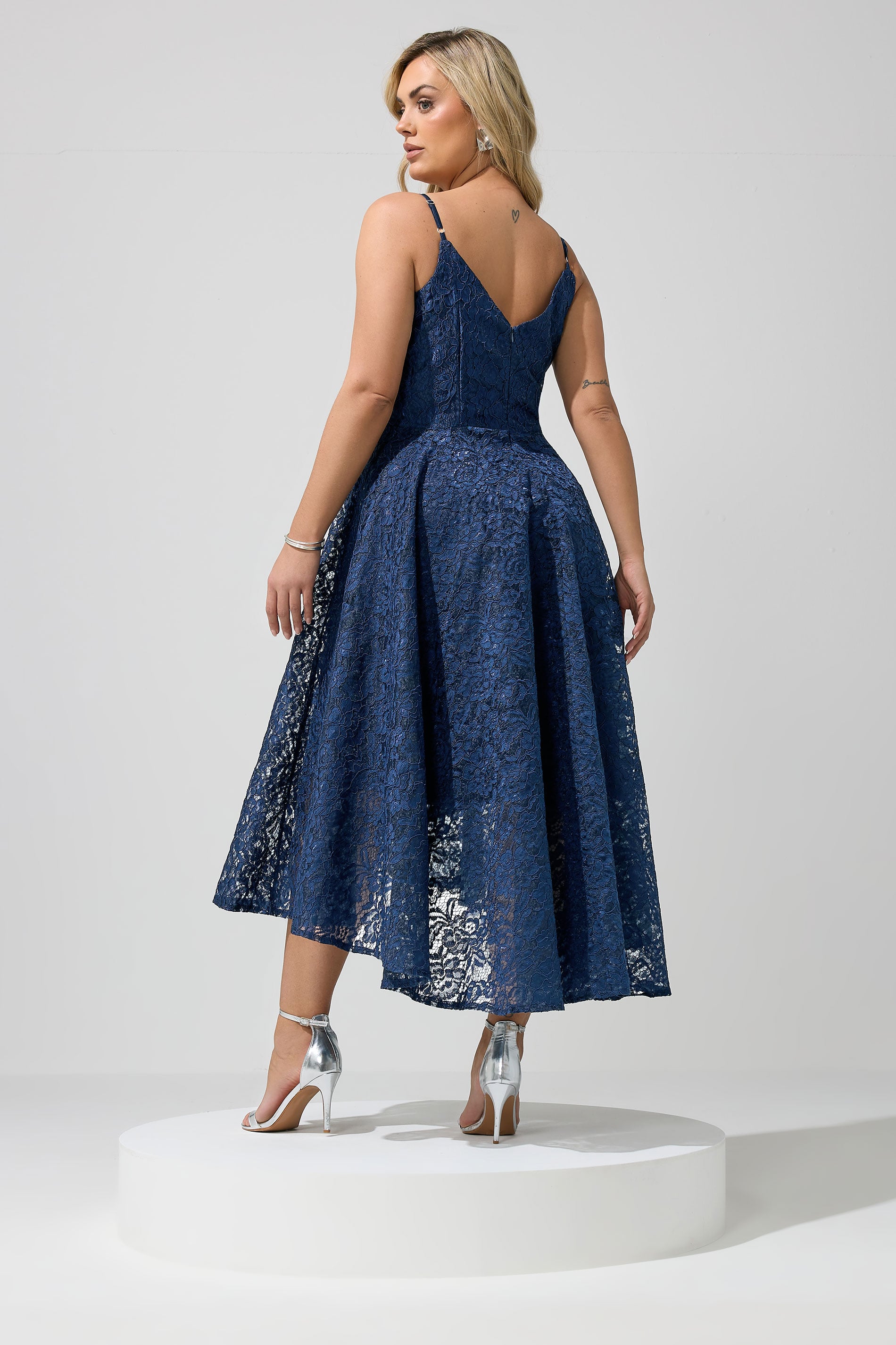 YOURS LONDON Plus Size Navy Blue Lace Midi Dress | Yours Clothing 4