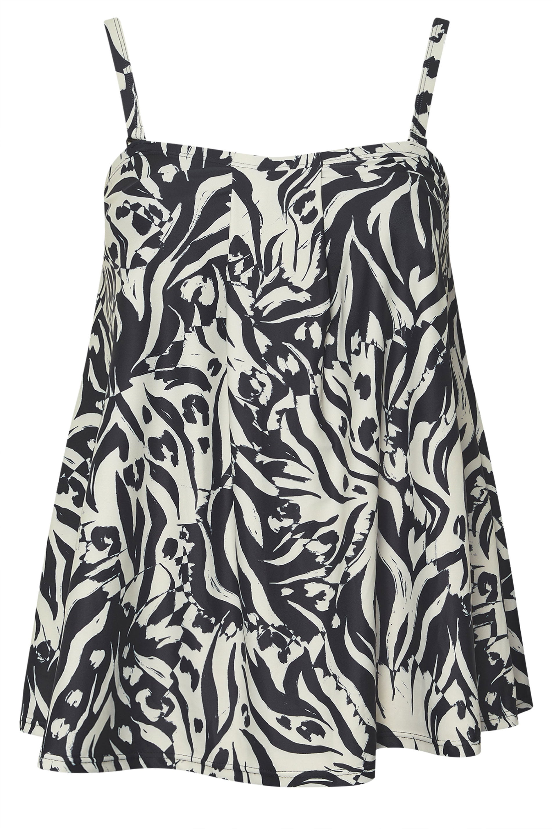 YOURS Plus Size Black Abstract Animal Print Pleat Front Tankini Top | Yours Clothing 8