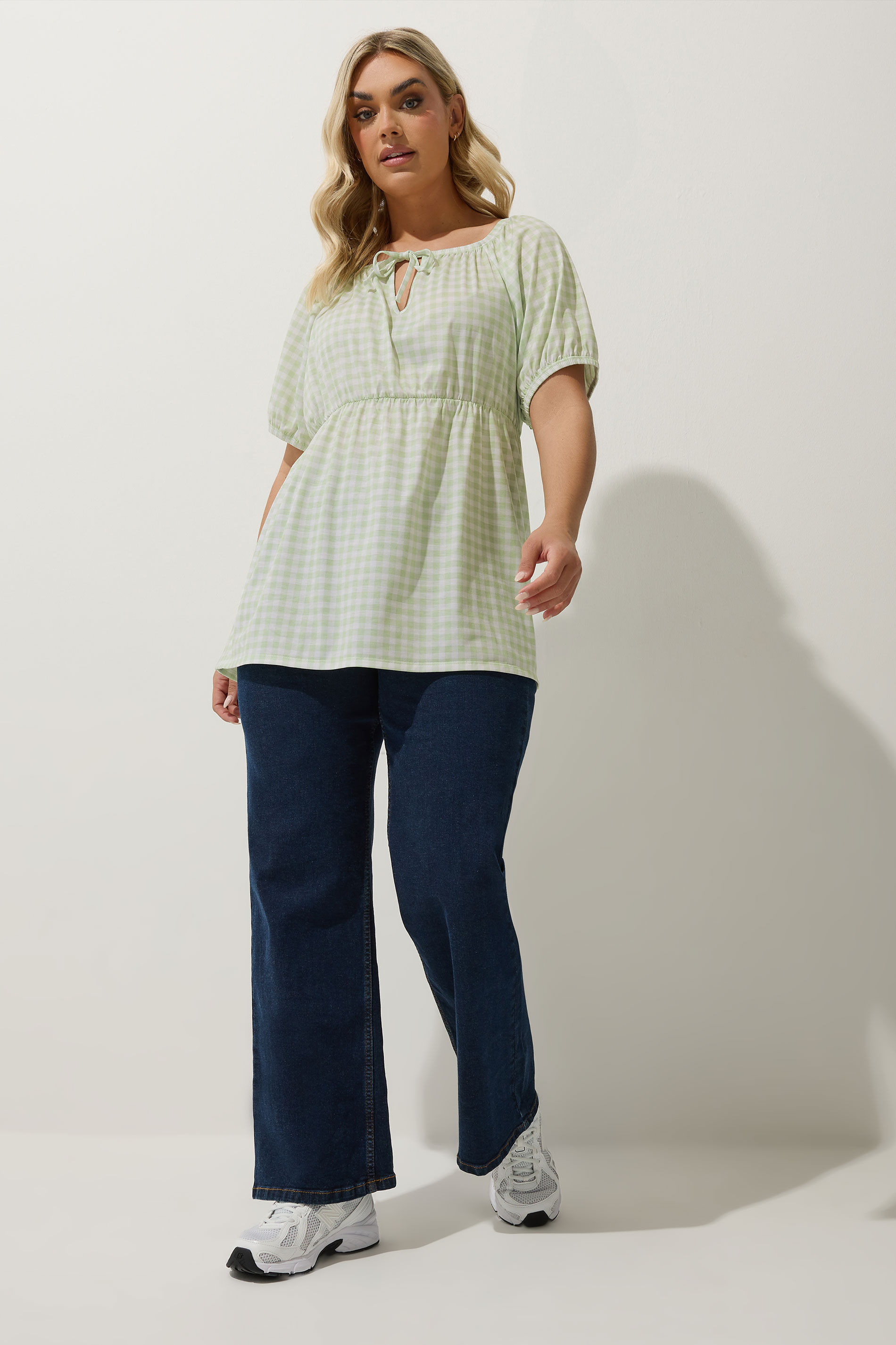  LIMITED COLLECTION Plus Size Sage Green Gingham Tie Neck Peplum Top | Yours Clothing 2