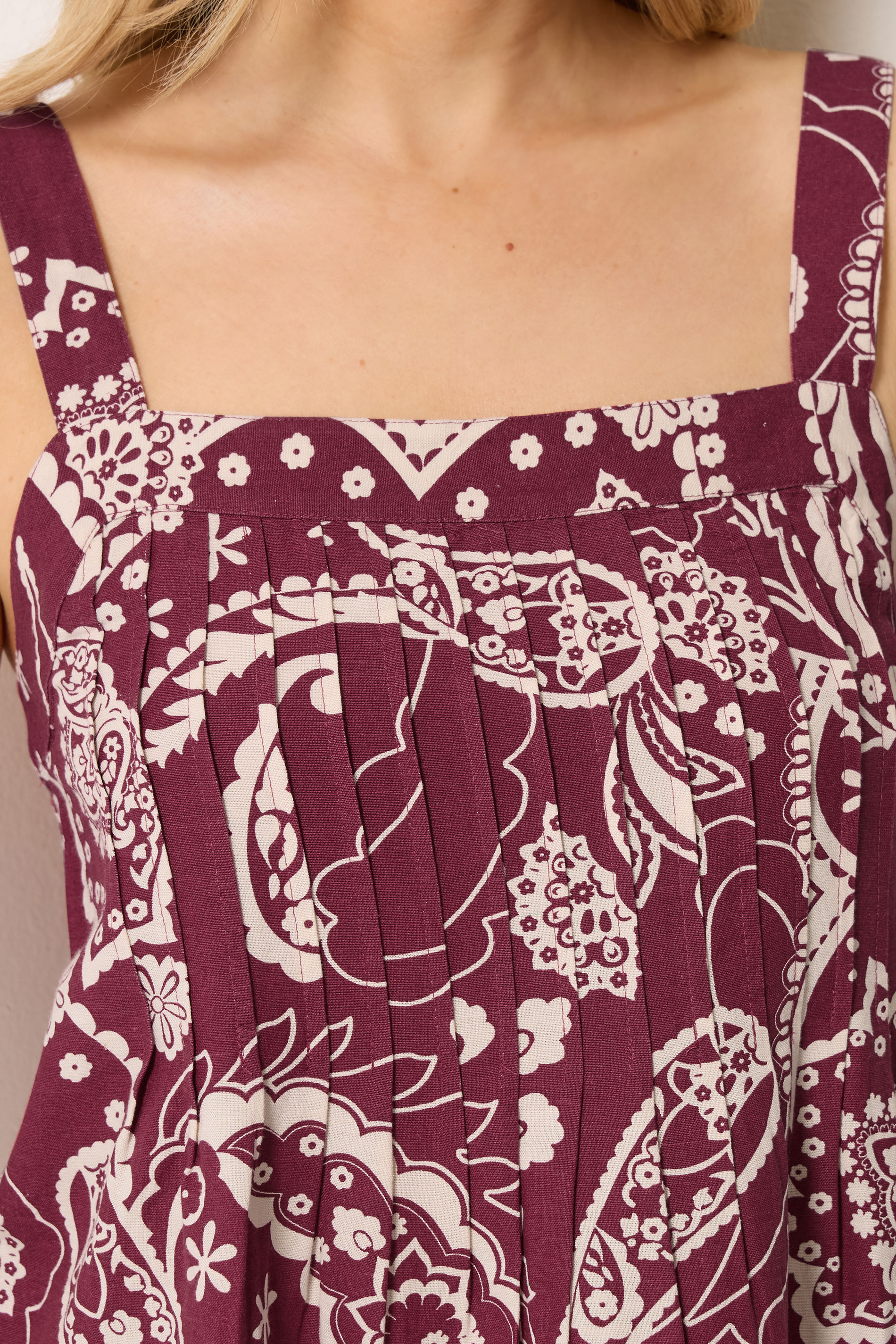 LTS Tall Women's Set Berry Red Paisley Linen Vest Top & Wide leg Trousers | Long Tall Sally 4